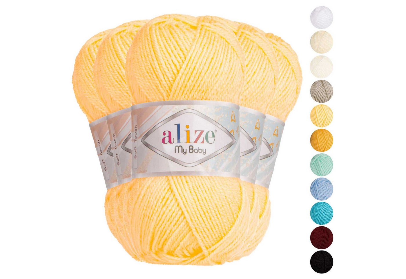 Thumbnail - Alize Alize My Baby 5x50g Strickgarn Wolle Acrylgarn Häkelgarn Farbwahl Häkelwolle, 750 m (Sparpaket), 187 hellgelb