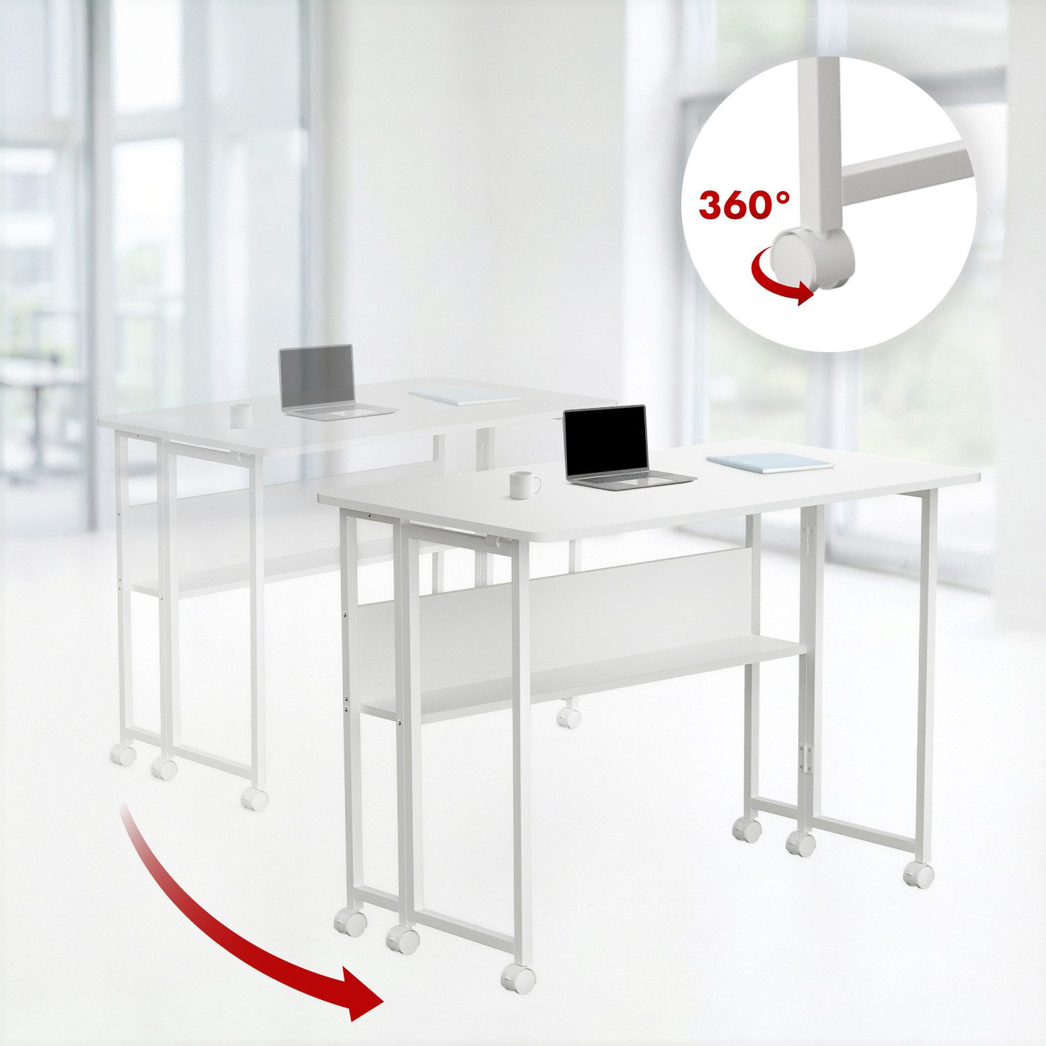 Maclean Schreibtisch MC-126 Klappbarer mobiler Schreibtisch mit Regal, Platte 100x58cm, max. 50kg – Bild 4 von 5