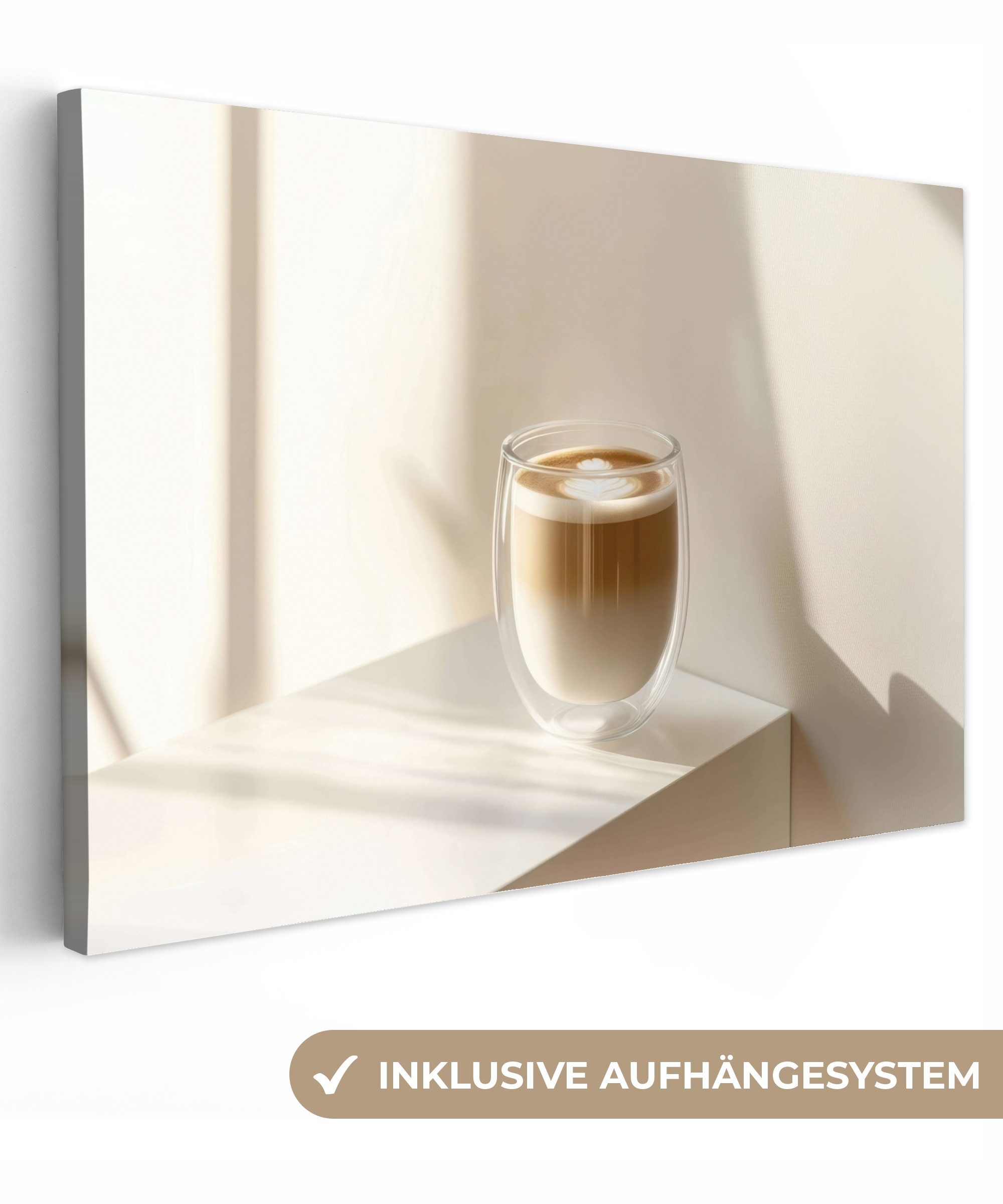 OneMillionCanvasses® Leinwandbild Becher - Latte - Minimalistisch - Schatte günstig online kaufen