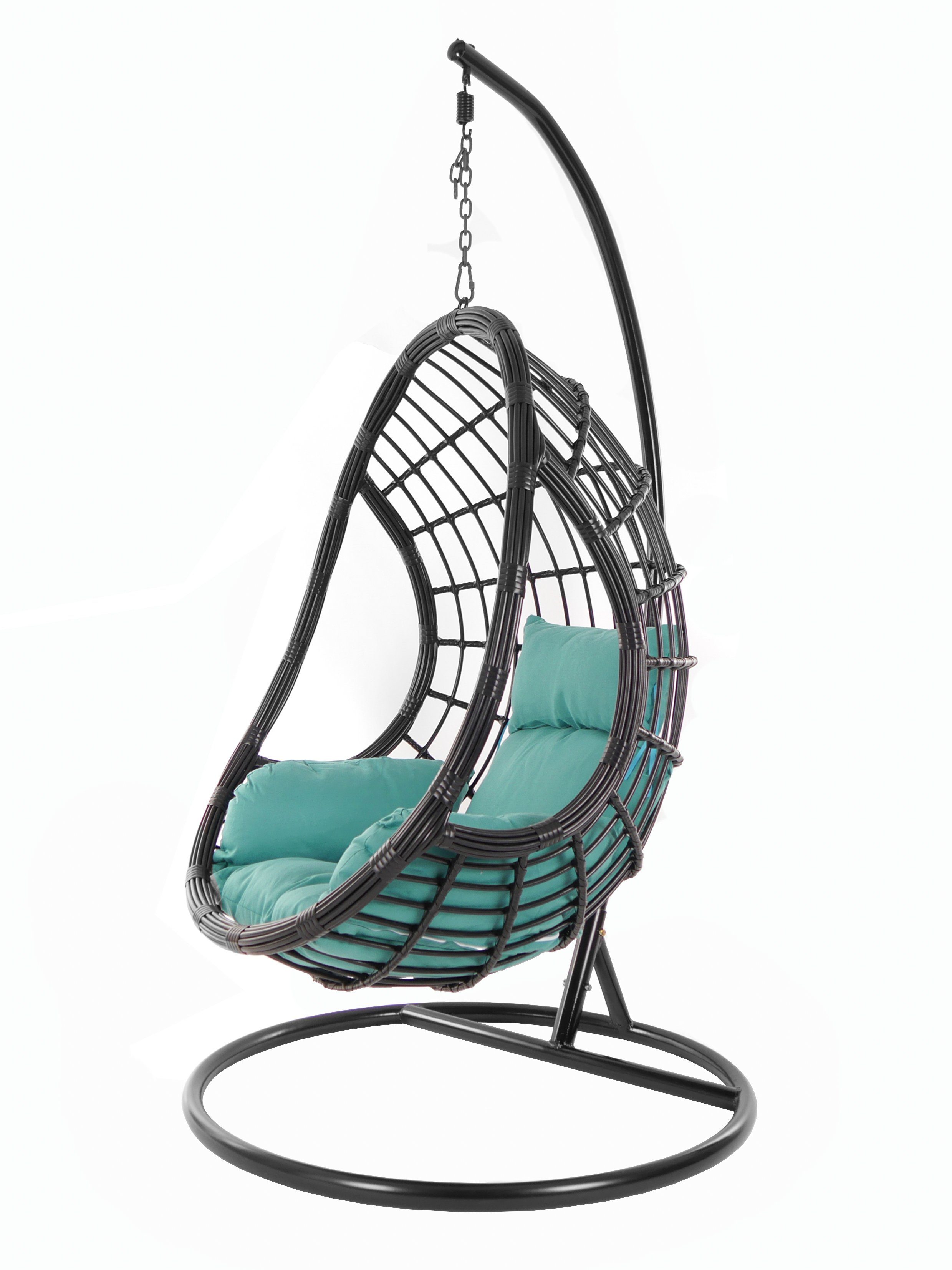 KIDEO Hängesessel PALMANOVA black, Schwebesessel, Swing Chair, Hängesessel mit Gestell und Kissen, Nest-Kissen meeresblau (5060 ocean)