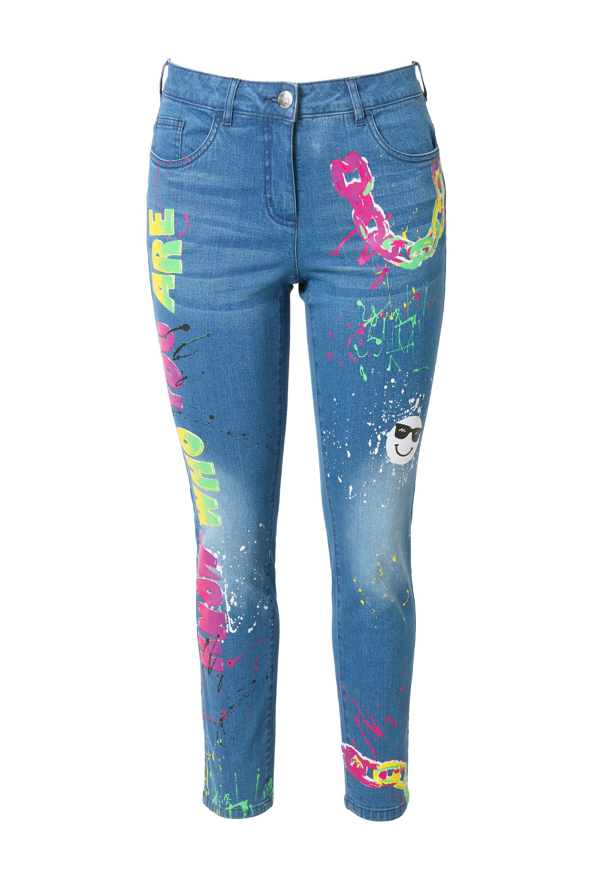 Angel of Style Röhrenjeans Skinny-Jeans Slim Fit Used Look Neon Prints günstig online kaufen