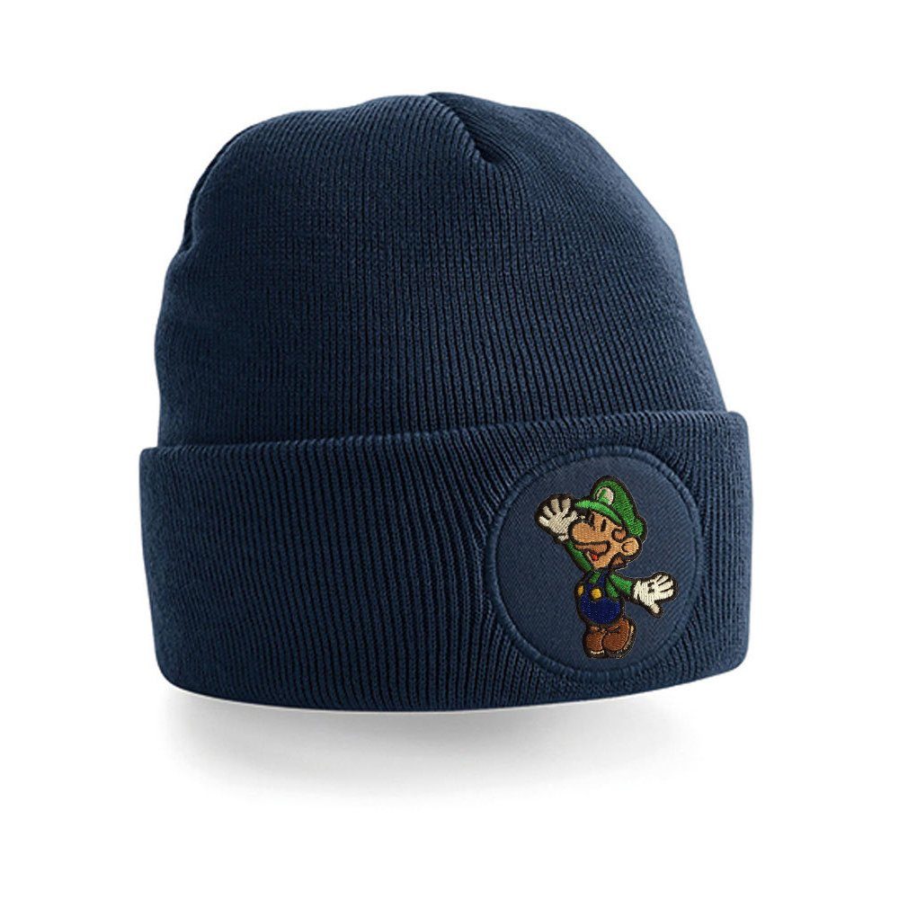Blondie & Brownie Beanie Unisex Erwachsenen Mütze Luigi Stick Patch Klempner Super Nintendo Navyblau