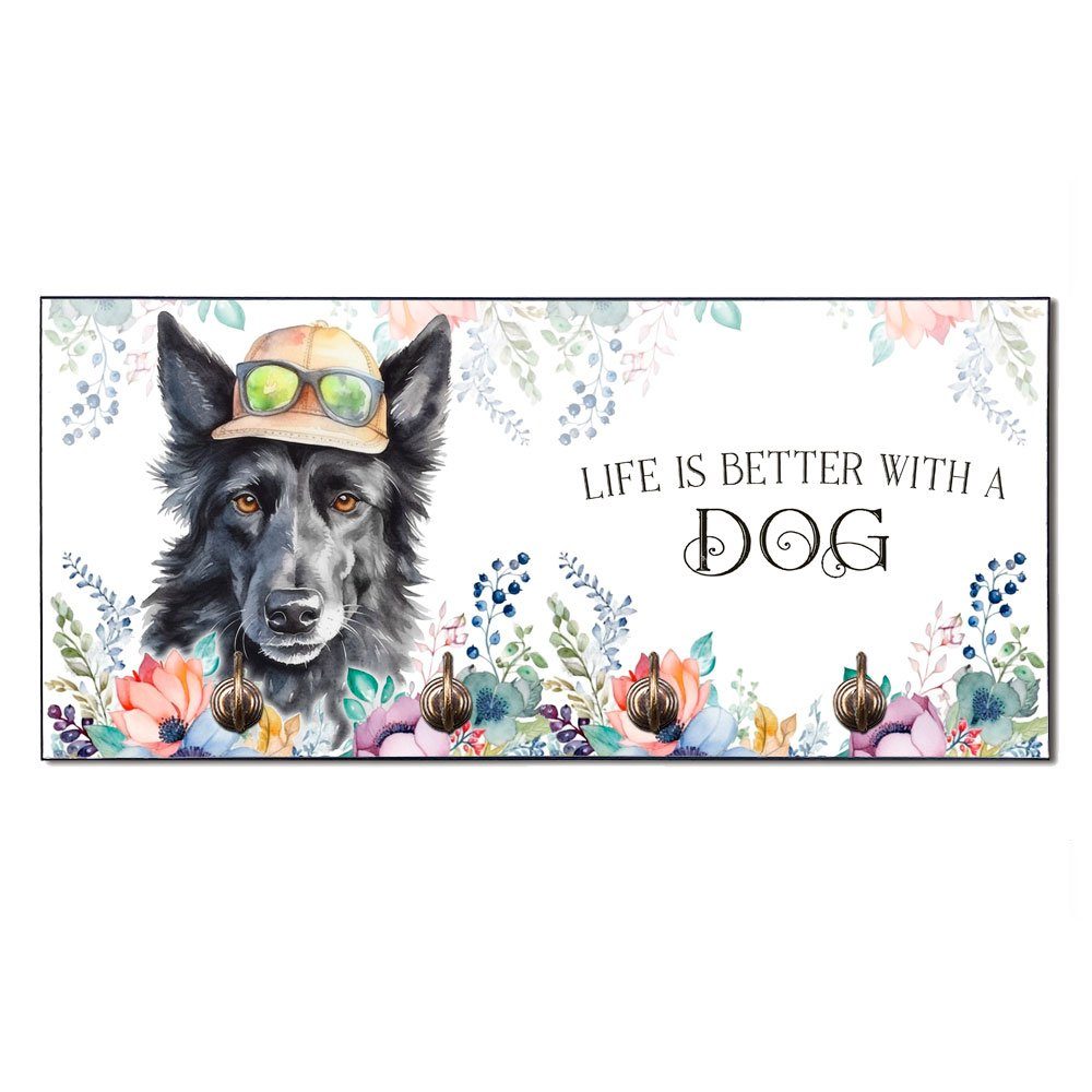 Cadouri Wandgarderobe GROENENDAEL Hundegarderobe - Wandboard für Hundezubehör (Garderobe mit 4 Haken), MDF, mit abgeschrägten Ecken, handgefertigt, für Hundebesitzer