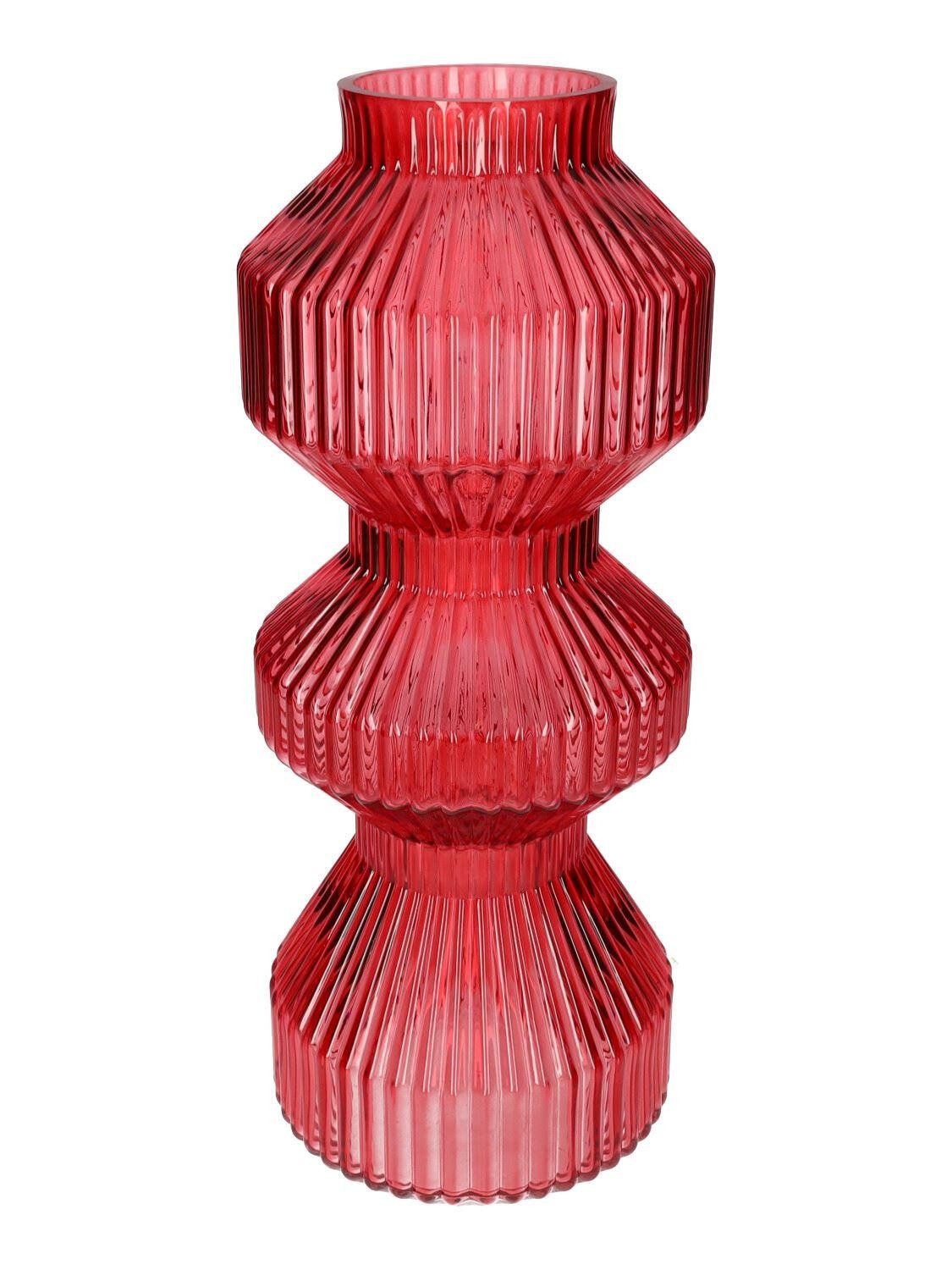 INNA-Glas Tischvase Glasvase LUCELLE, mit Rillen, kirschrot, 40cm, Ø16cm