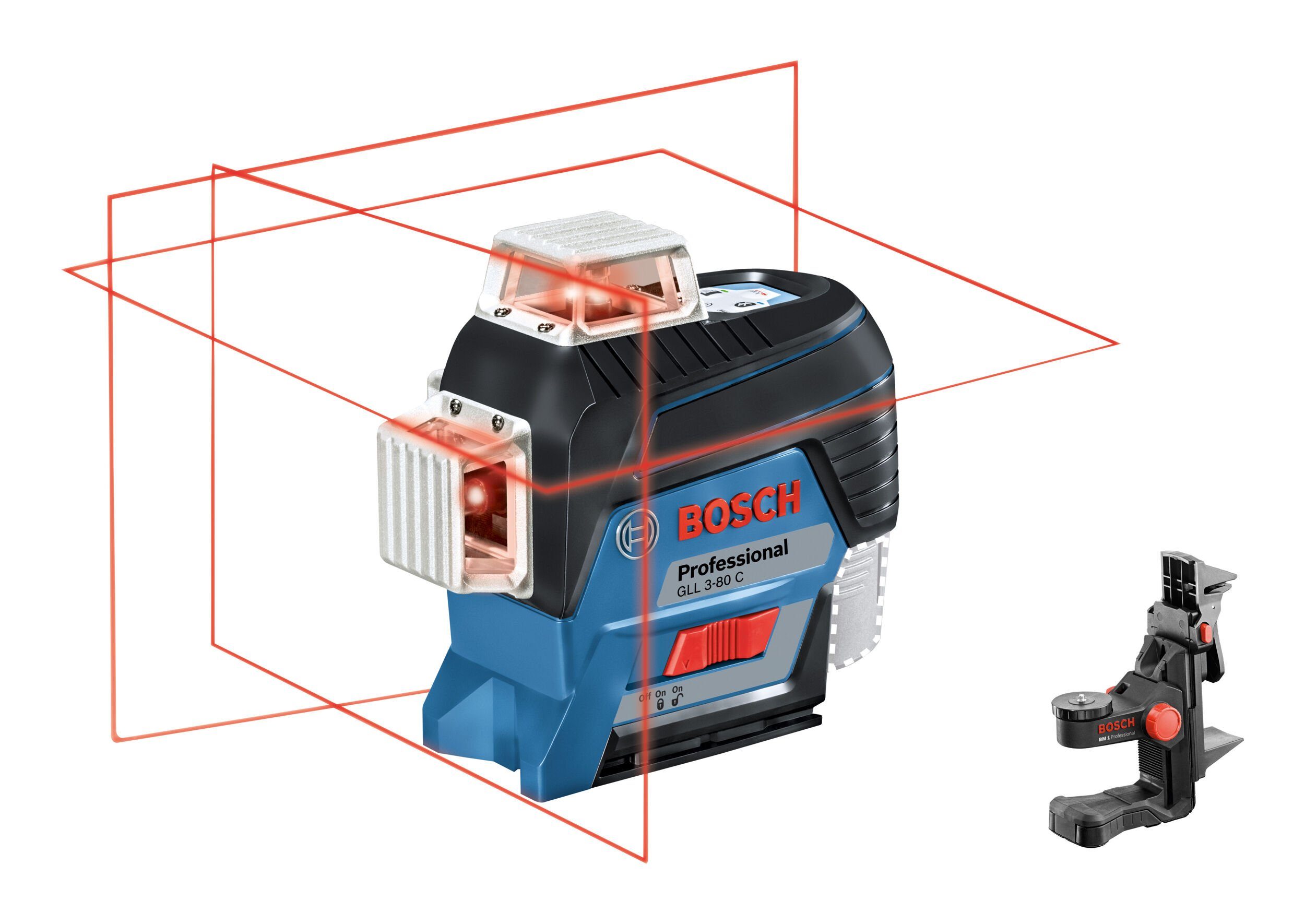 Bosch Professional Punkt- und Linienlaser GLL 3-80 C, Mit Halterung BM 1 Solo ohne Akku - in L-BOXX