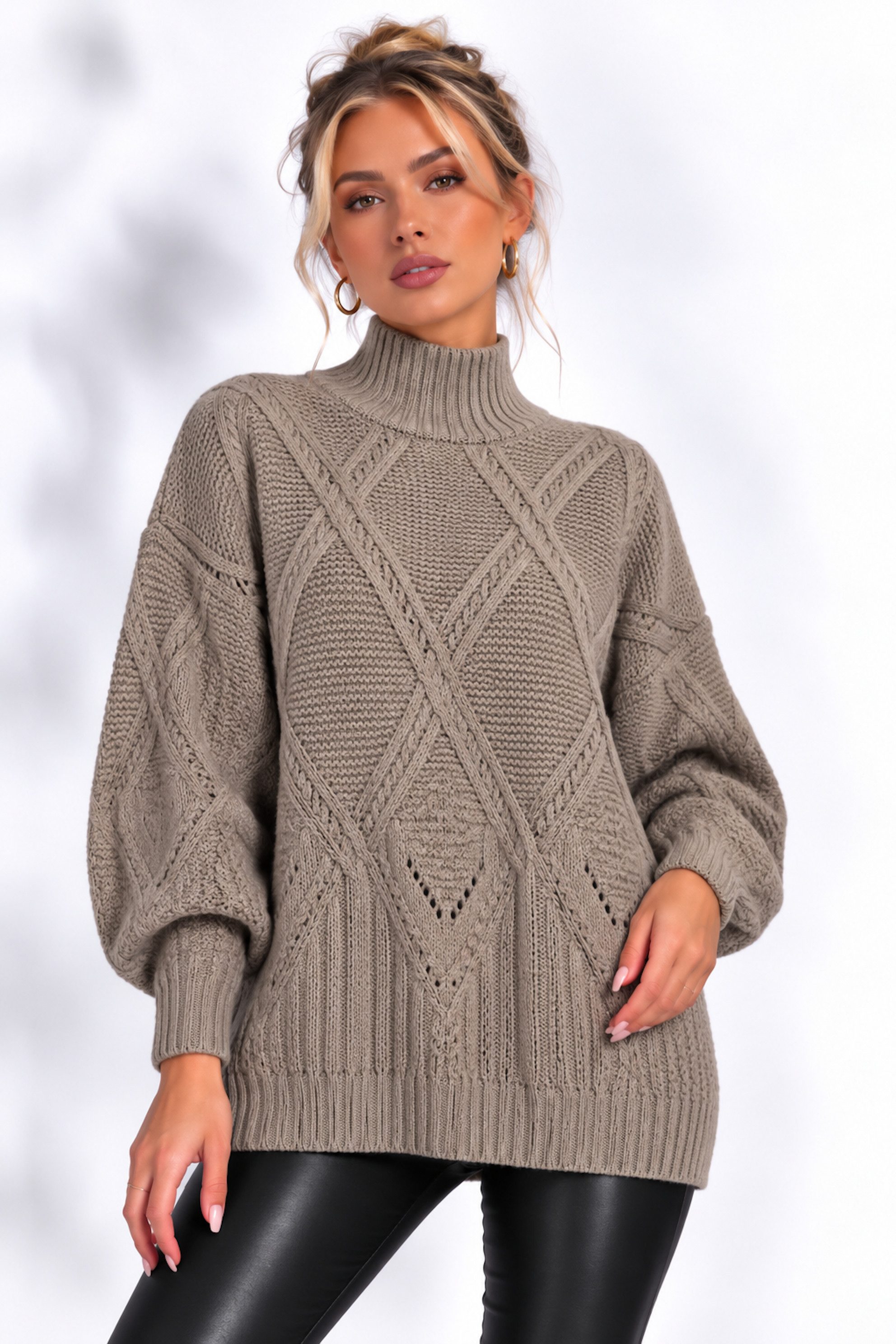 Worldclassca Strickpullover WORLDCLASSCA Oversize Strickpulllover Zopf Muster mit Stehkragen Neue Kollektion - Stilvolle und gemütliche Strickmode für Damen