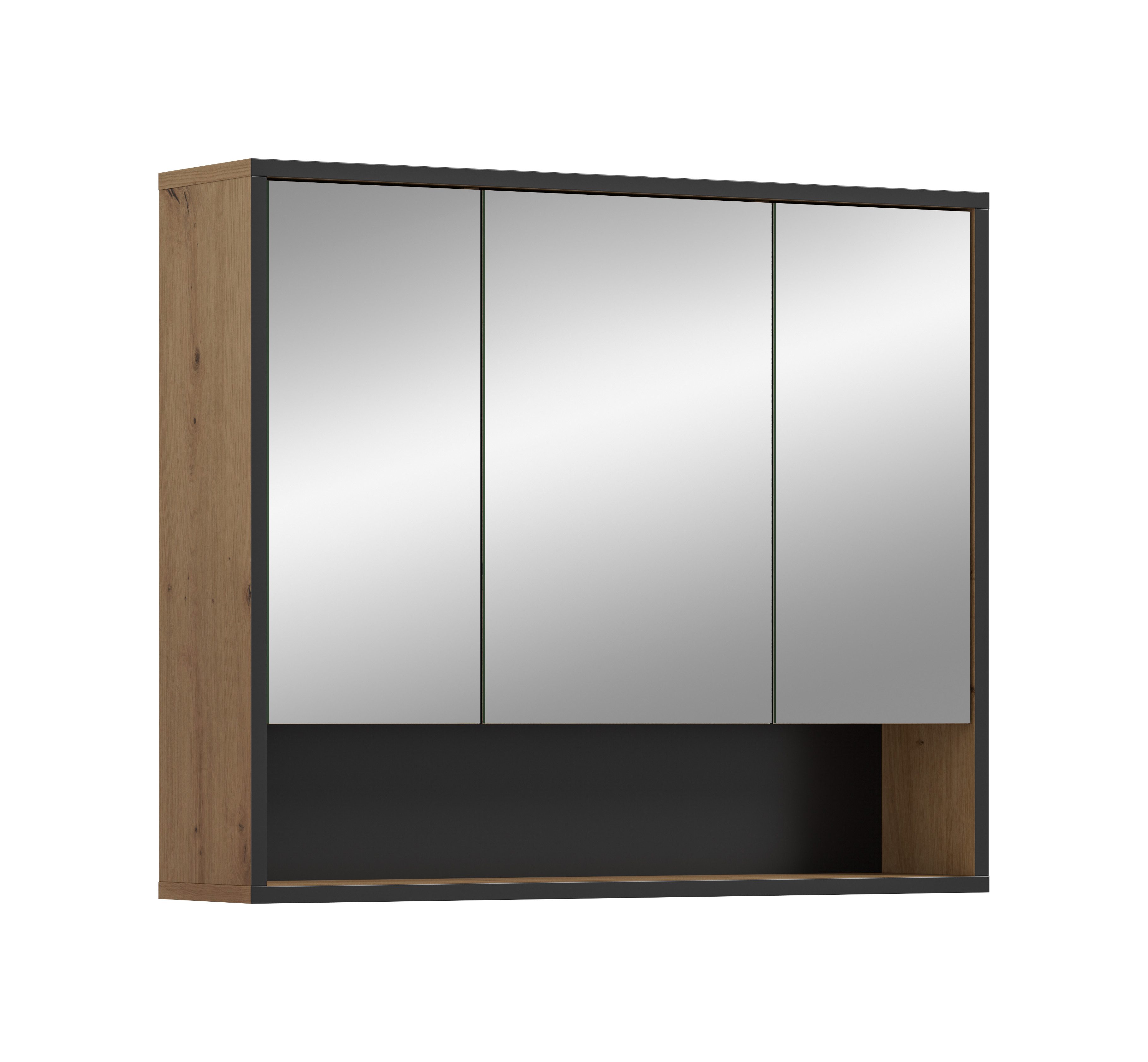 furnling Badezimmerspiegelschrank Benno 1 offenes Fach, 3 Spiegeltüren, Breite 80 cm, Badschrank, Badmöbel