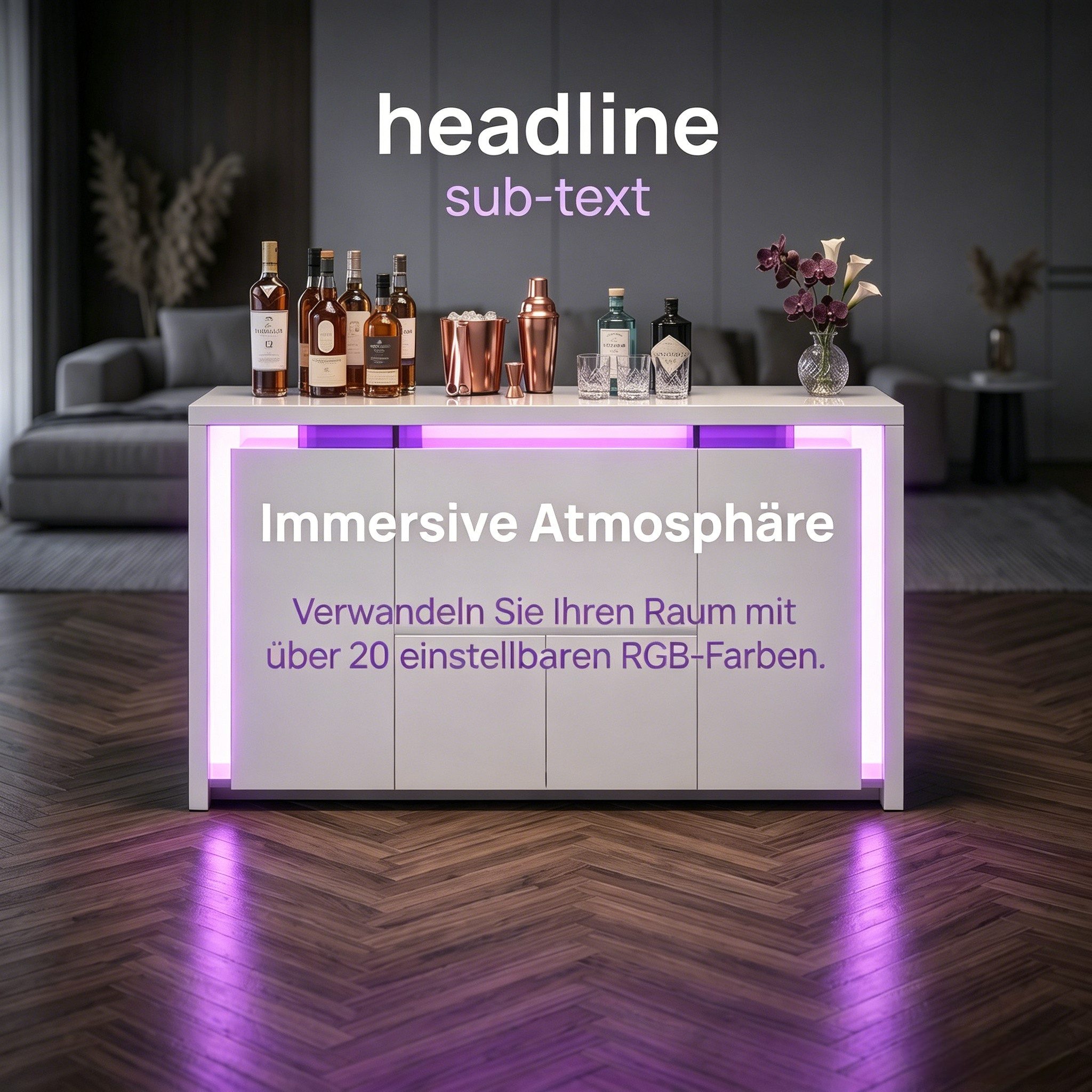 PXloue Kommode Hochglanz Sideboard (LED-Ambientebeleuchtung) Breite 160 cm, Beistellschrank mit 4 Fächern und 2 Schubladen( Push-to-open-Funktion)
