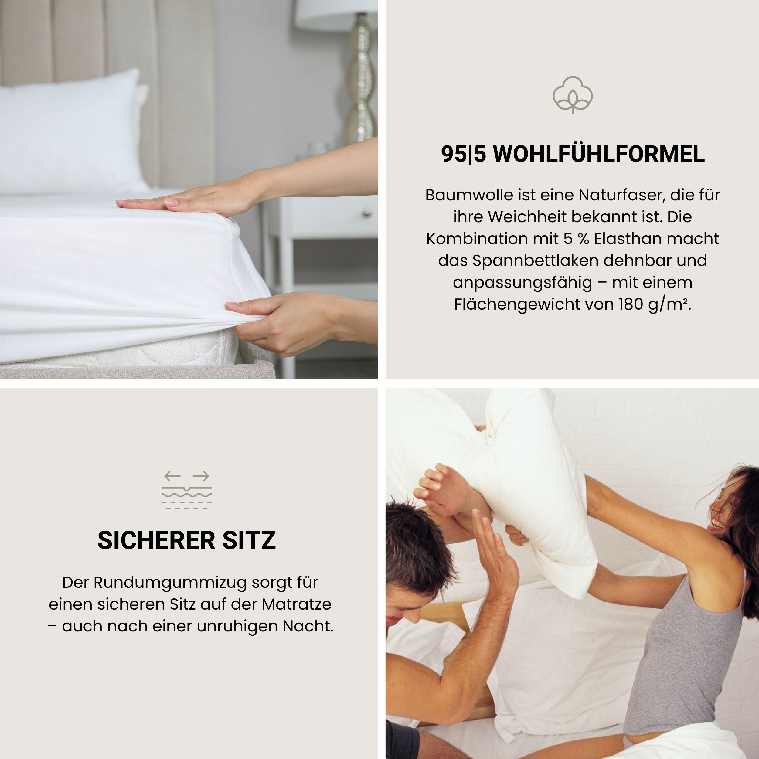 Schiesser Spannbettlaken Flexi aus 95% Baumwolle und 5% Elastahan in Premium-Qualität, Jersey-Elasthan, Gummizug: rundum, (1 Stück), für hohe Matratzen und Boxs – Bild 5 von 5