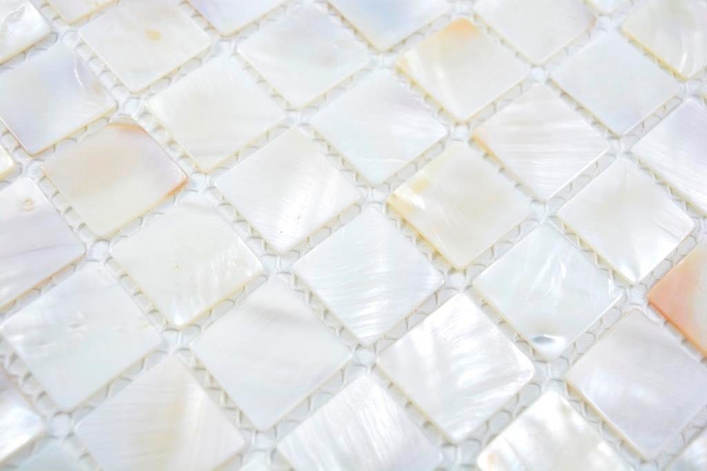 Mosani Mosaikfliesen Perlmutt Mosaik Muschelmosaik weiss beige Duschwand Dusche