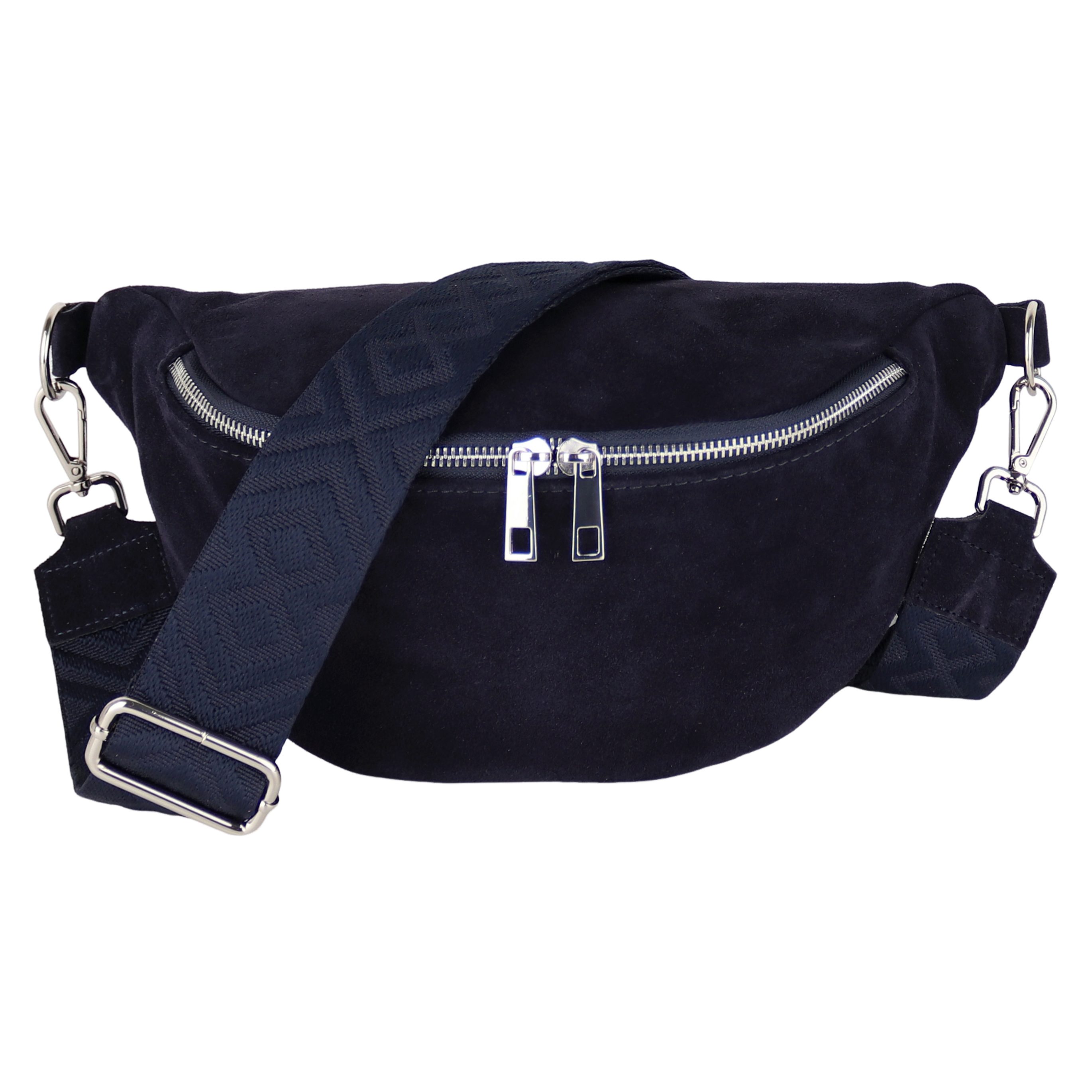 MIRROSI Bauchtasche Damen, Wildleder, Made in Italy, Umhängetasche; Brusttasche (Boho Style Schultertasche für jeden Anlass (1 Tasche & 2 Gurt), 33x18x12cm, Reißverschlussfach auf der Rückseite), Crossbody Bag, Schulterriemen Länge verstellbar