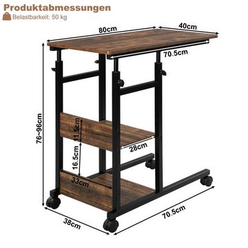 Woltu Beistelltisch, C-förmig höhenverstellbar, mit Rollen
