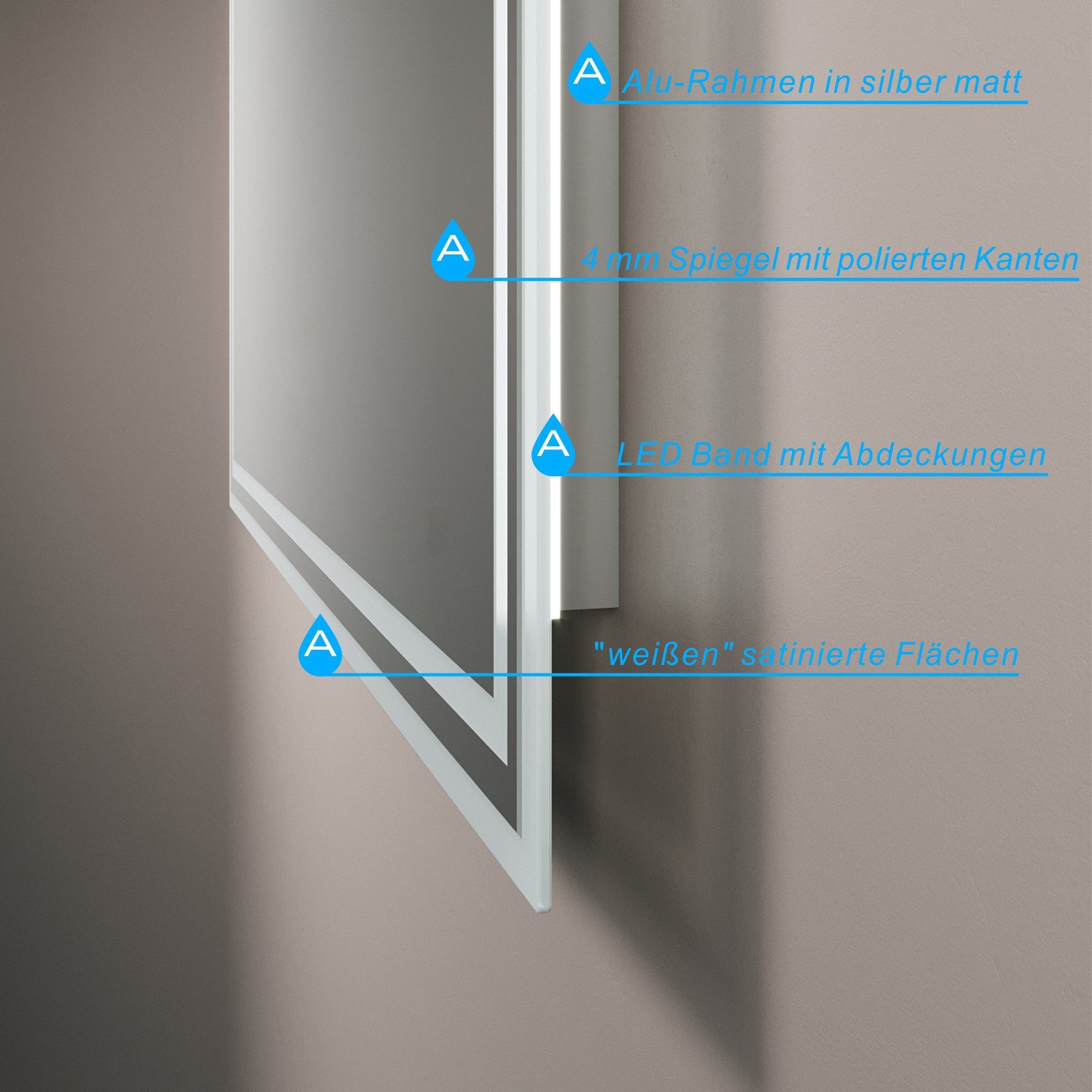 AQUALAVOS LED-Lichtspiegel Großer Badspiegel 100/140x70cm mit LED Beleuchtung Schminkspiegel, Touchschalter/Wandschalter, Dimmbar, Beschlagfrei, Memory-Funktion – Bild 5 von 5