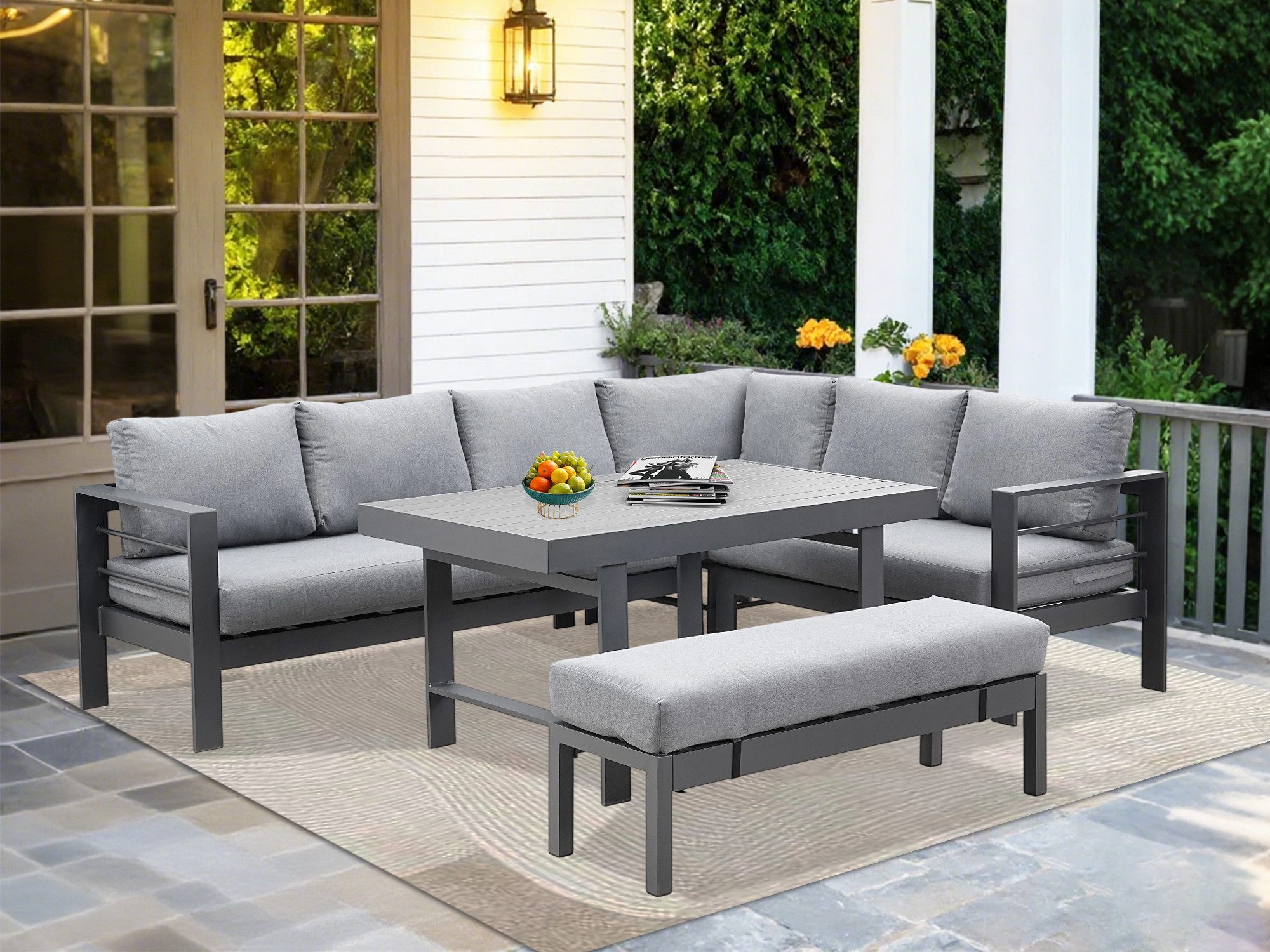 MeXo Gartenlounge-Set Modulares Gartenmöbel-Set aus Aluminium für 6-8 Perso günstig online kaufen