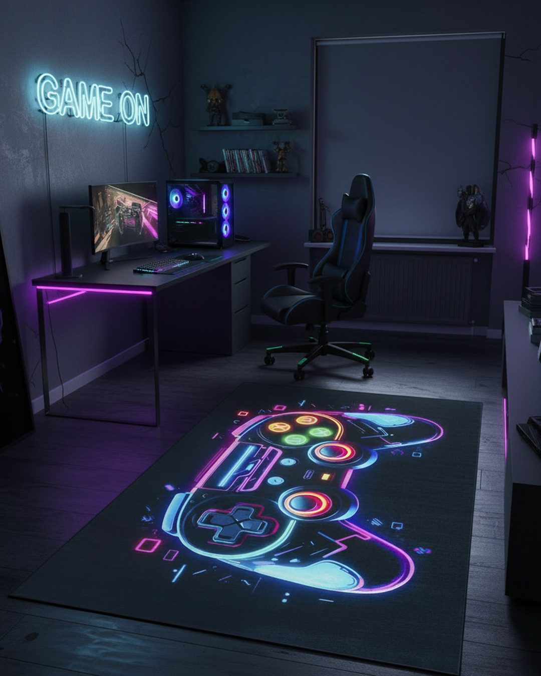 Mazovia Designteppich Gaming Videospiel Schwarz Teenagerzimmer, Fußbodenheizung – Bild 2 von 5