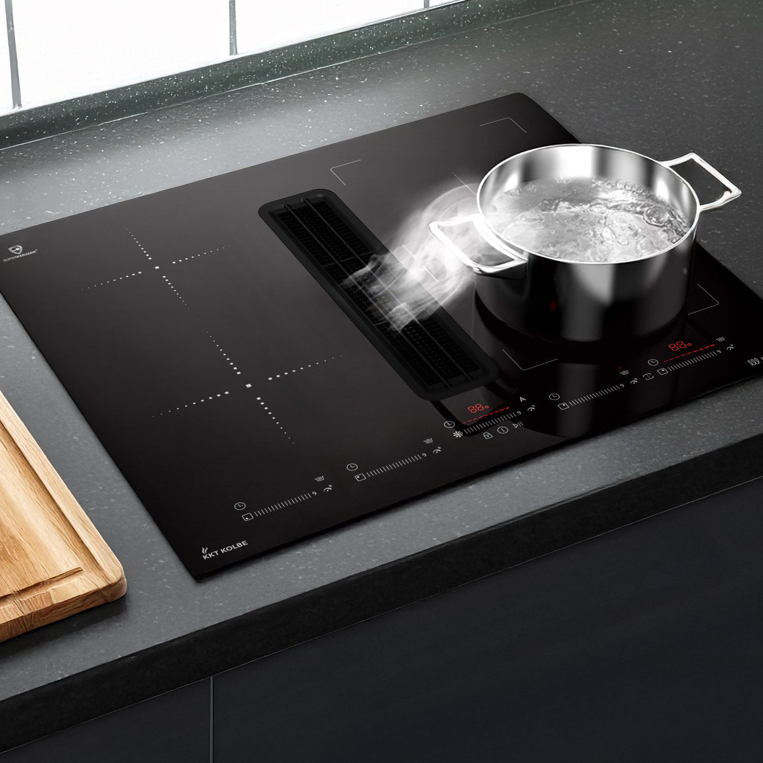 KKT KOLBE Induktions-Kochfeld IND600DRAFT, 60cm Kochfeld mit Dunstabzug Kochmulde Kochplatte Downdraft 4 Zonen