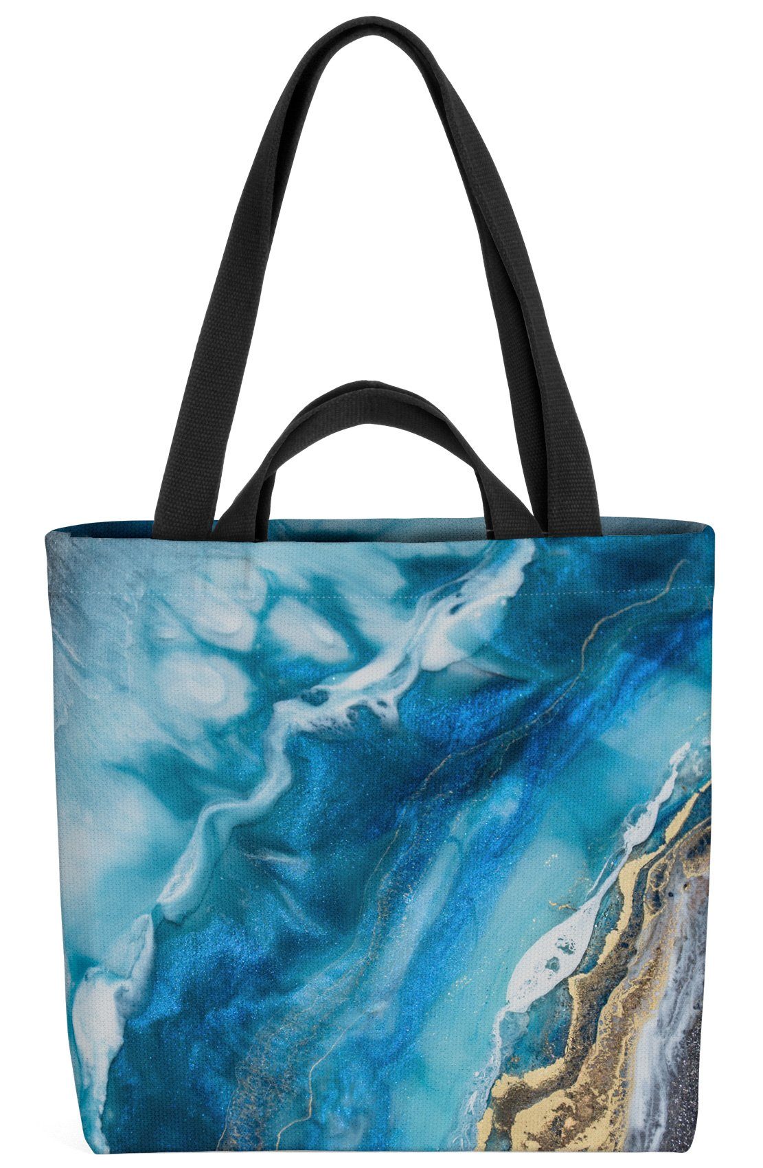 Blau Henkeltasche Fliesen VOID (1-tlg), Gold Verlauf Geode Steinschnitt Stein Muster Türkis Kunst