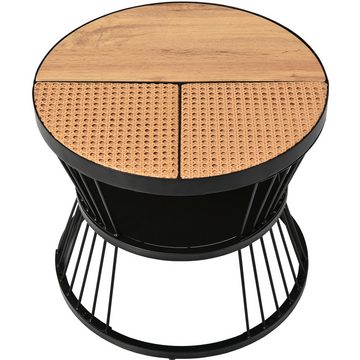 EXTSUD Couchtisch Satztische aus Rattan 2er Set, Beistelltisch, Metallfugen-Design (2er Set), Wohnzimmer-Satztisch, 2-teiliger Couchtisch