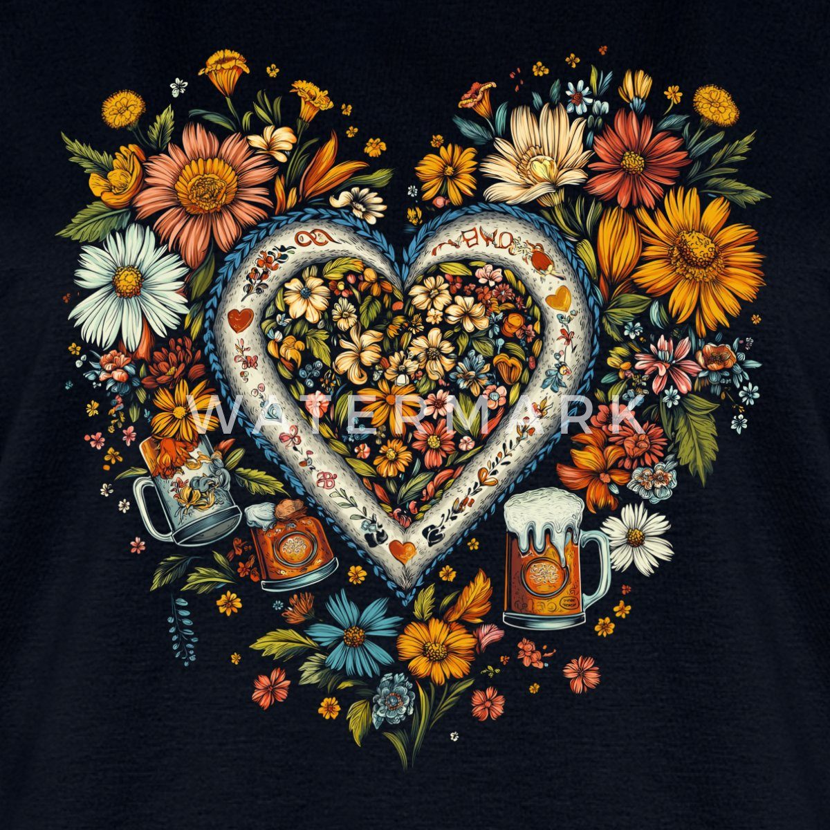 Spreadshirt T-Shirt Blumen Herz Oktoberfest Tracht günstig online kaufen