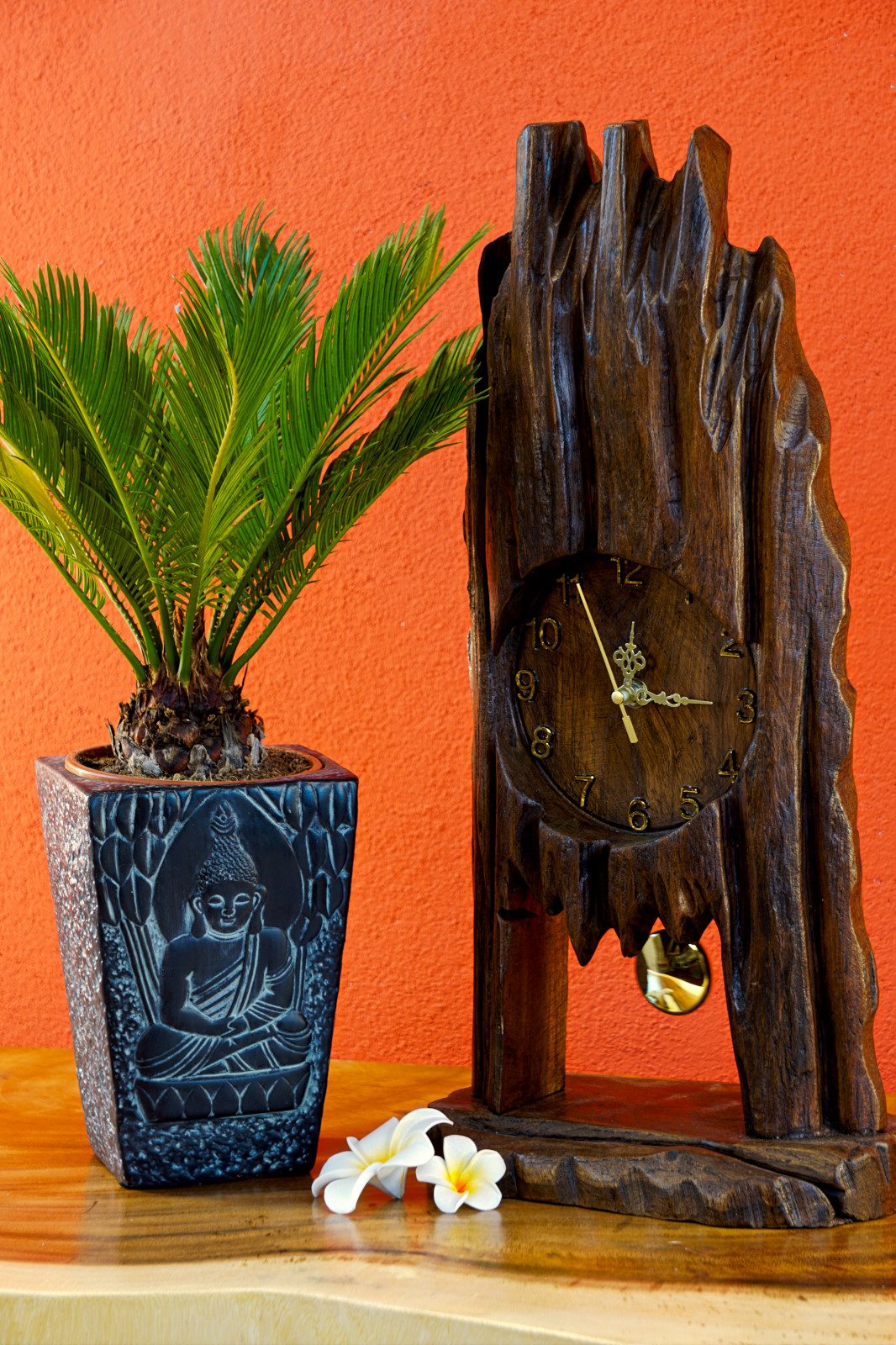 Standuhr Teak Wurzelholz Standuhr