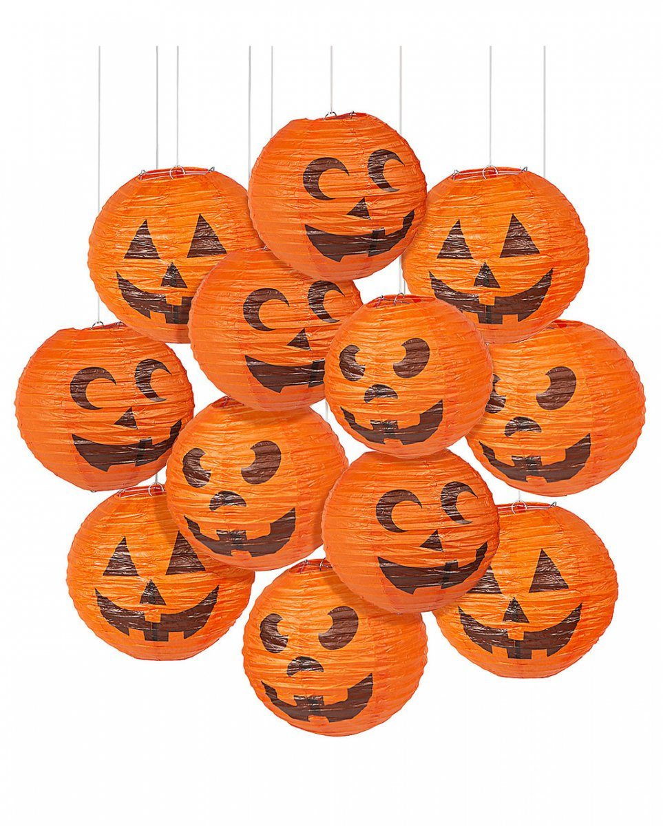 Horror-Shop Hängedekoration Grinsende Halloween Kürbis Papier Lampions im 12er