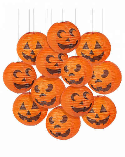 Horror-Shop Hängedekoration Grinsende Halloween Kürbis Papier Lampions im 12er
