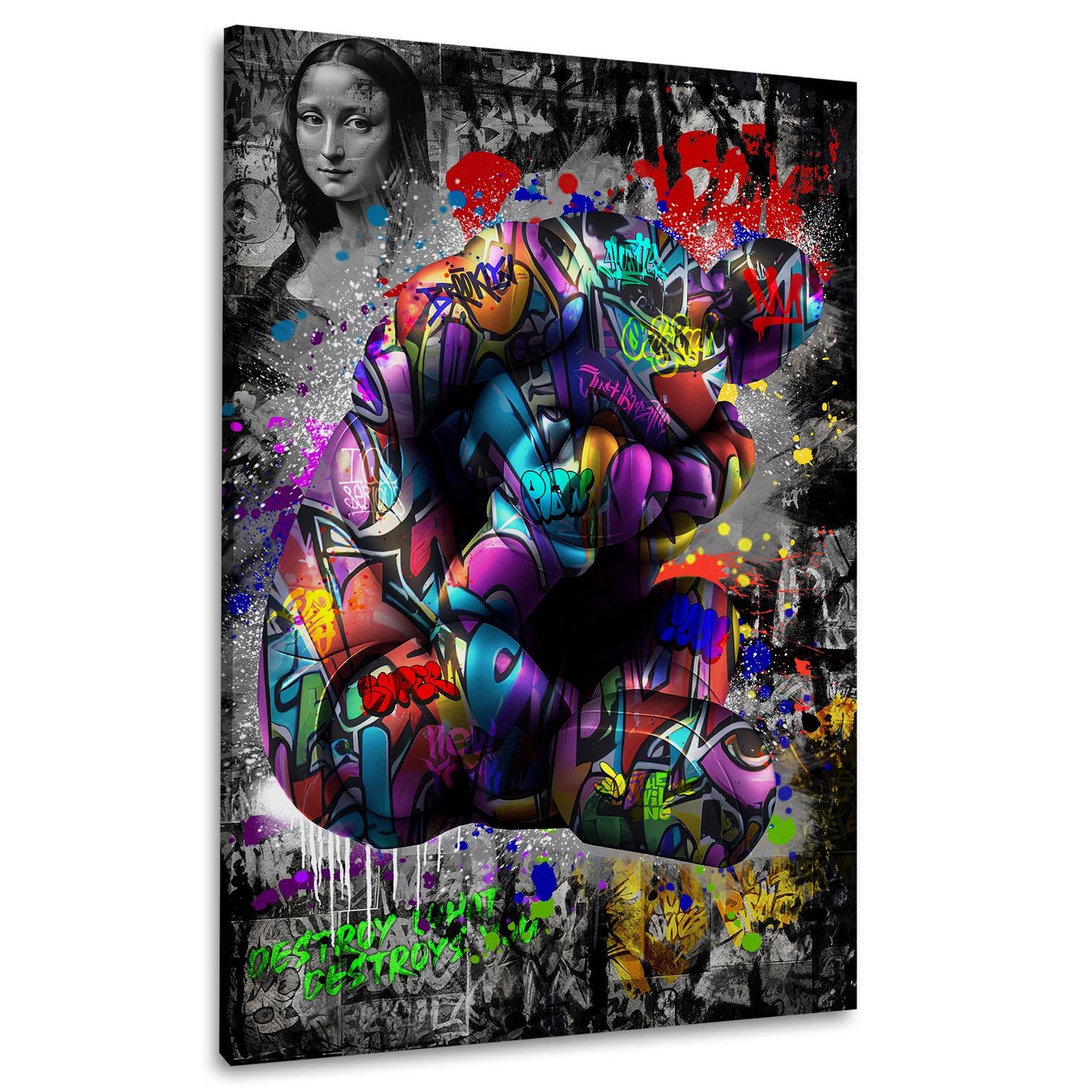Artedinoi Leinwandbild Muskelfigur Graffiti Pop Art bunt Leinwandbild Wandbild XXL Deko, Bunte Figur, Graffiti