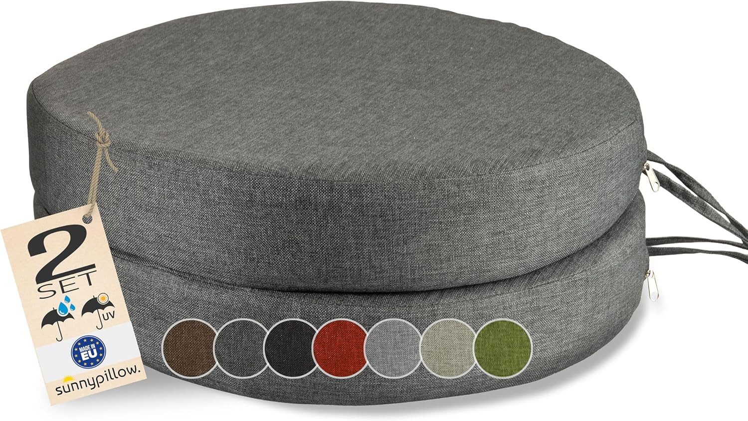 sunnypillow Stuhlkissen 2er Set Stuhlkissen Rund Ø 40 cm mit Bändern "HAVANA"