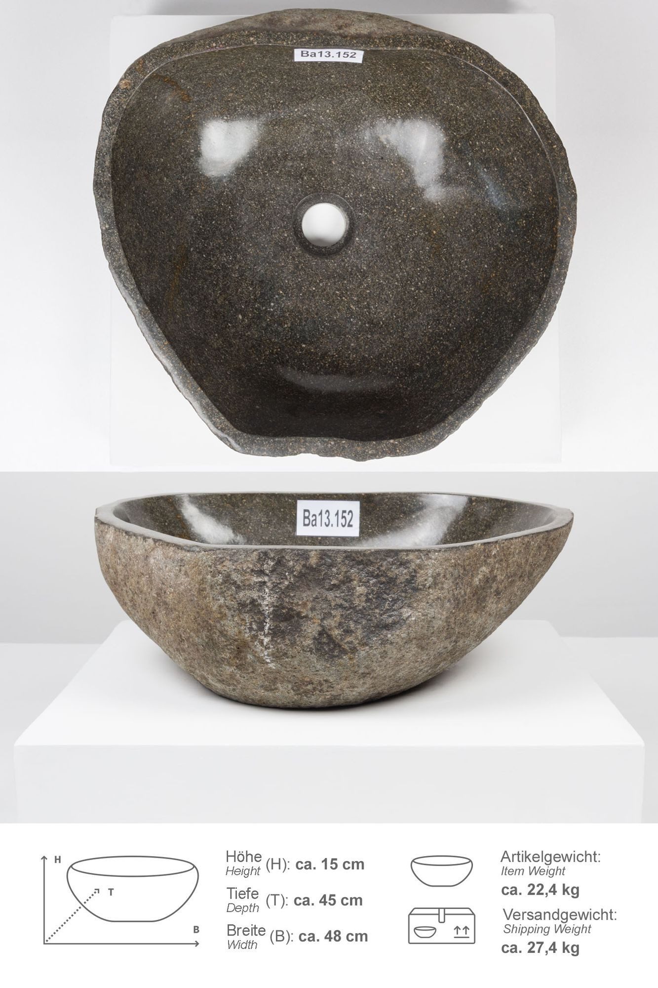 wohnfreuden Aufsatzwaschbecken Naturstein Раковины 40 cm (Kein Set), 210_Ba13.152