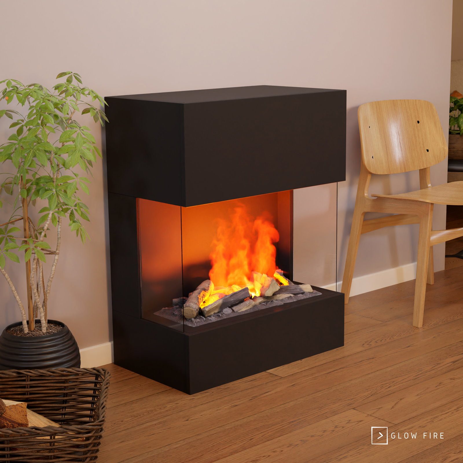 GLOW FIRE Elektrokamin Kästner Wasserdampf Kamin, Elektrischer Kamin, Wasserdampfkamin mit 3D Feuer und Knisterfunktion