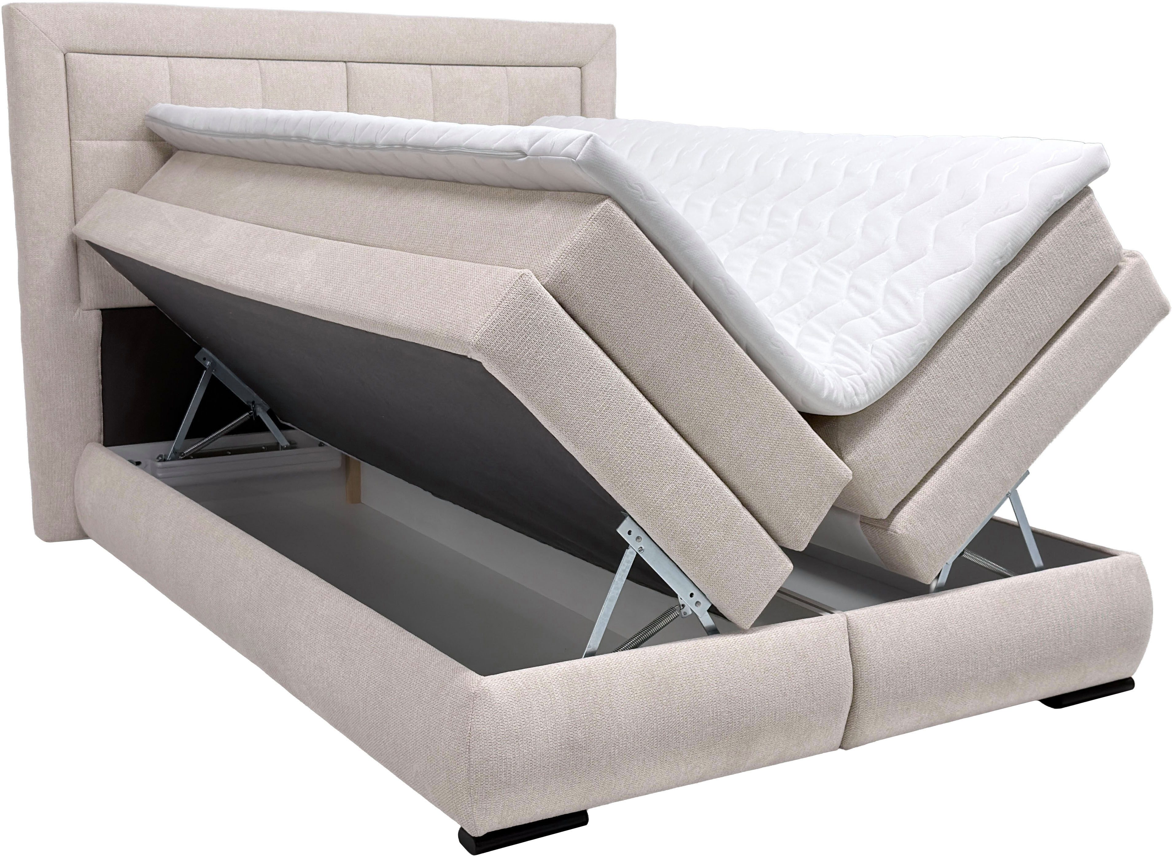 OTTO home Boxspringbett MIVVA mit Bettkasten, mit Taschenfederkernmatratze H3, H3/H4 mix, H4 (mit hochwertigem Strukturstoff, wahlweise mit LED-Leuchten), mit K – Bild 4 von 5