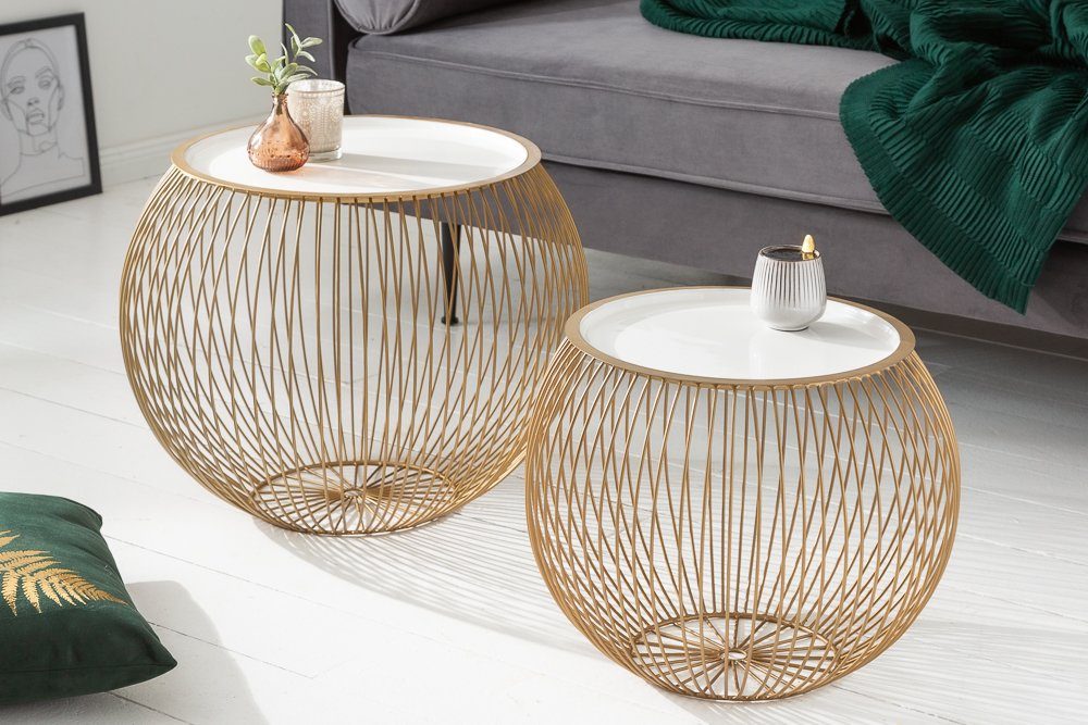 riess-ambiente Couchtisch STORAGE Ø40cm gold / weiß · abnehmbares Tablett (Einzelartikel, 1-St), Wohnzimmer · rund · Metall · Korb mit Stauraum · handmade – Bild 4 von 5