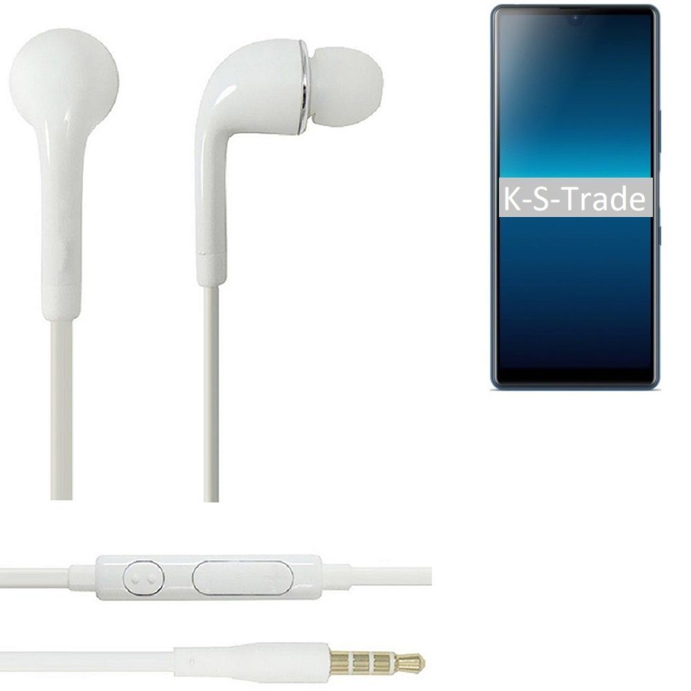 K-S-Trade für Sony Xperia L4 In-Ear-Kopfhörer (Kopfhörer Headset mit Mikrofon u Lautstärkeregler weiß 3,5mm)