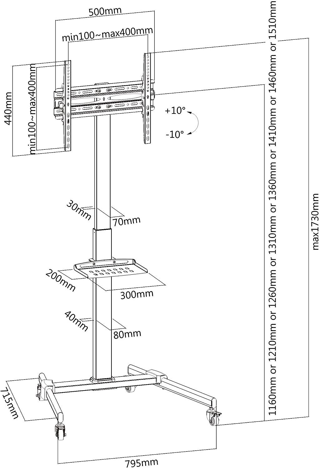 LCD/LED/Plasma PM-CART-60B PureMounts PureMounts TV von für Bildschirme Standfuß TV-Ständer