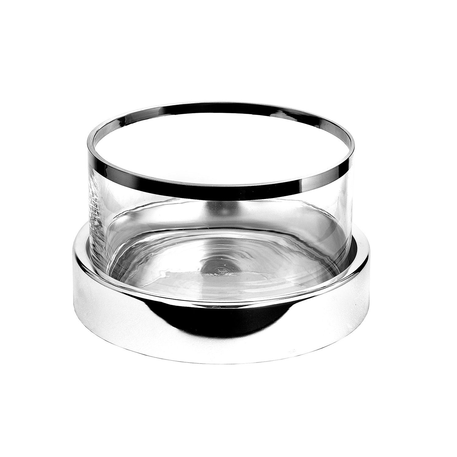 Fink Windlicht Windlicht Glas Platinumrand x verwendbar ohne vernickelt mit - Eisen - / EMPIRE Ø silberfarben mit - (Eisenbasis 25cm H.15cm - Glaseinsatz), Glas als Tablett 