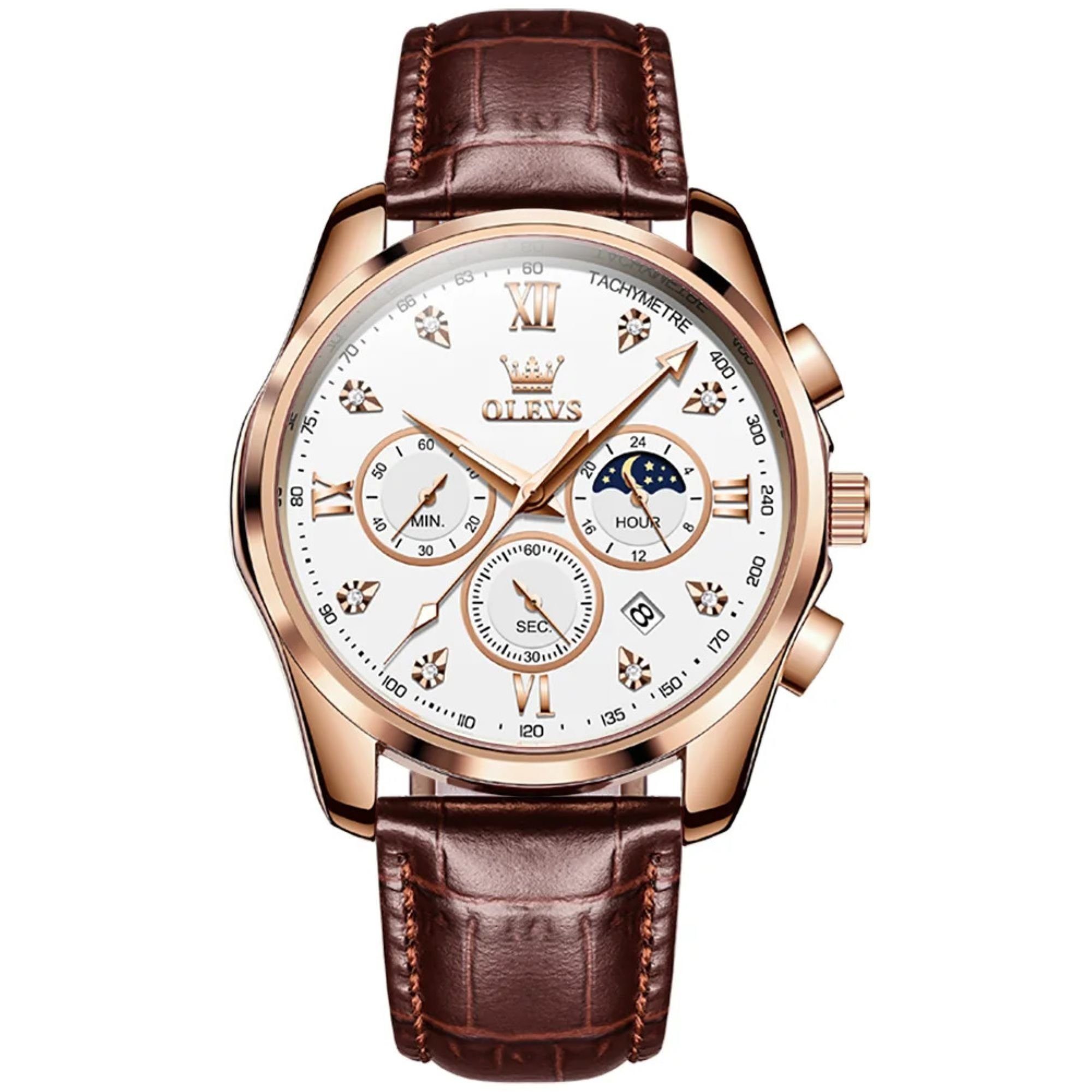 Quarzuhr OLEVS 2888 Herrenuhr Chronograph mit Tag & Nacht Braun 2888