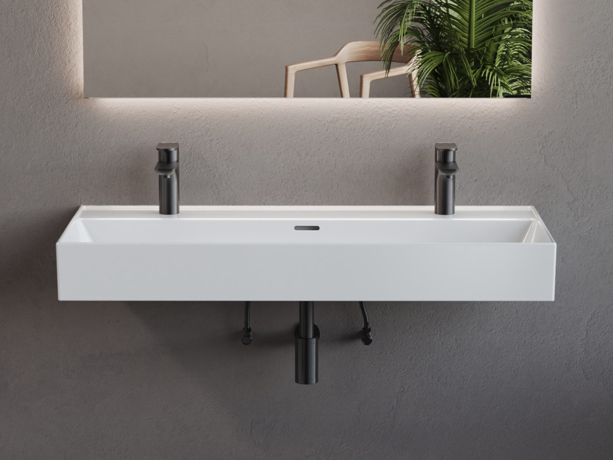 Aqua Bagno Waschbecken Doppelwaschbecken 100cm weiß eckig Wandmontage Aufsatzwaschtisch