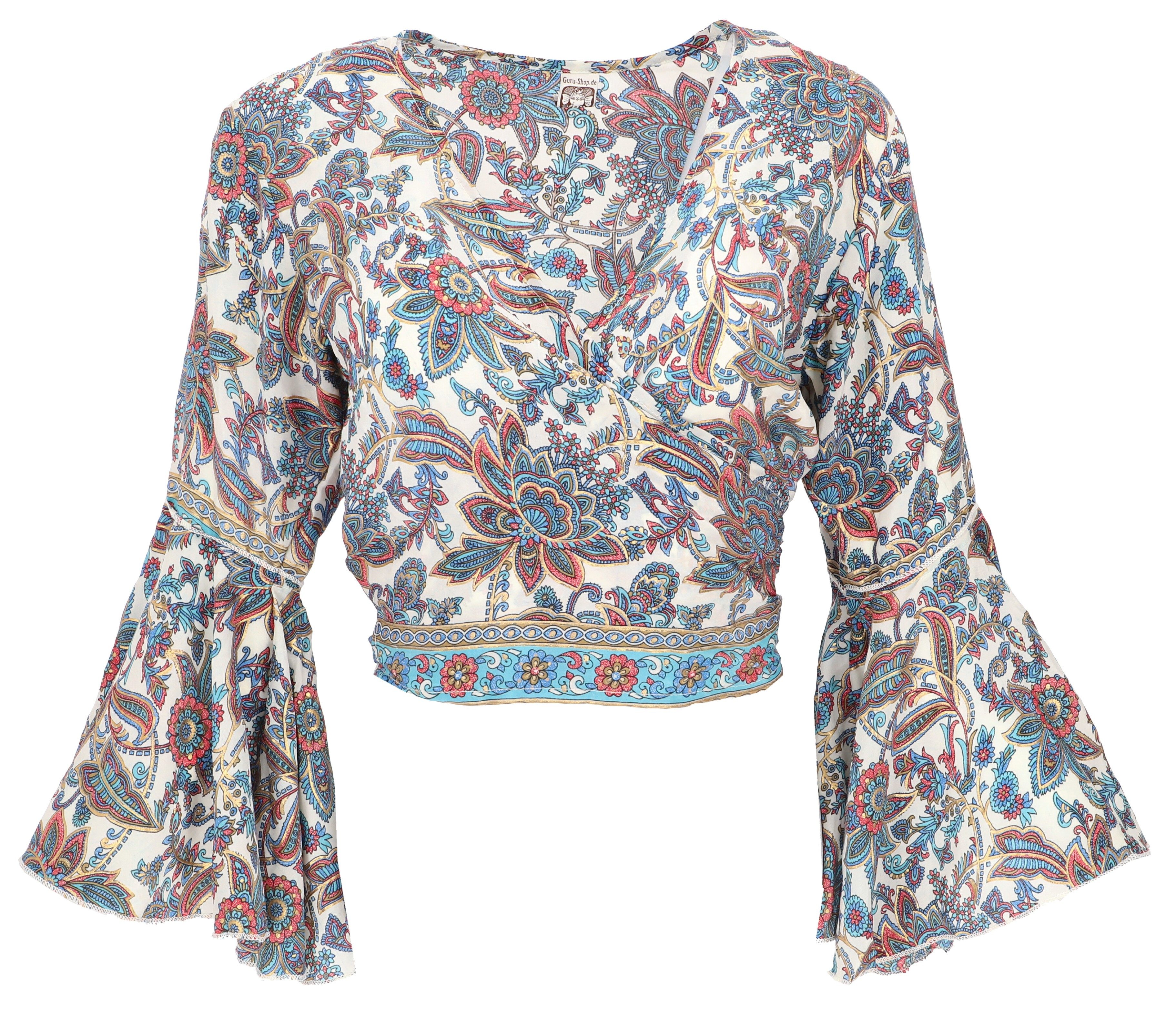 Guru-Shop Longbluse Kurztop, Boho Blusentop, Wickeltop, Wickelbluse.. Festival, Ethno Style, alternative Bekleidung