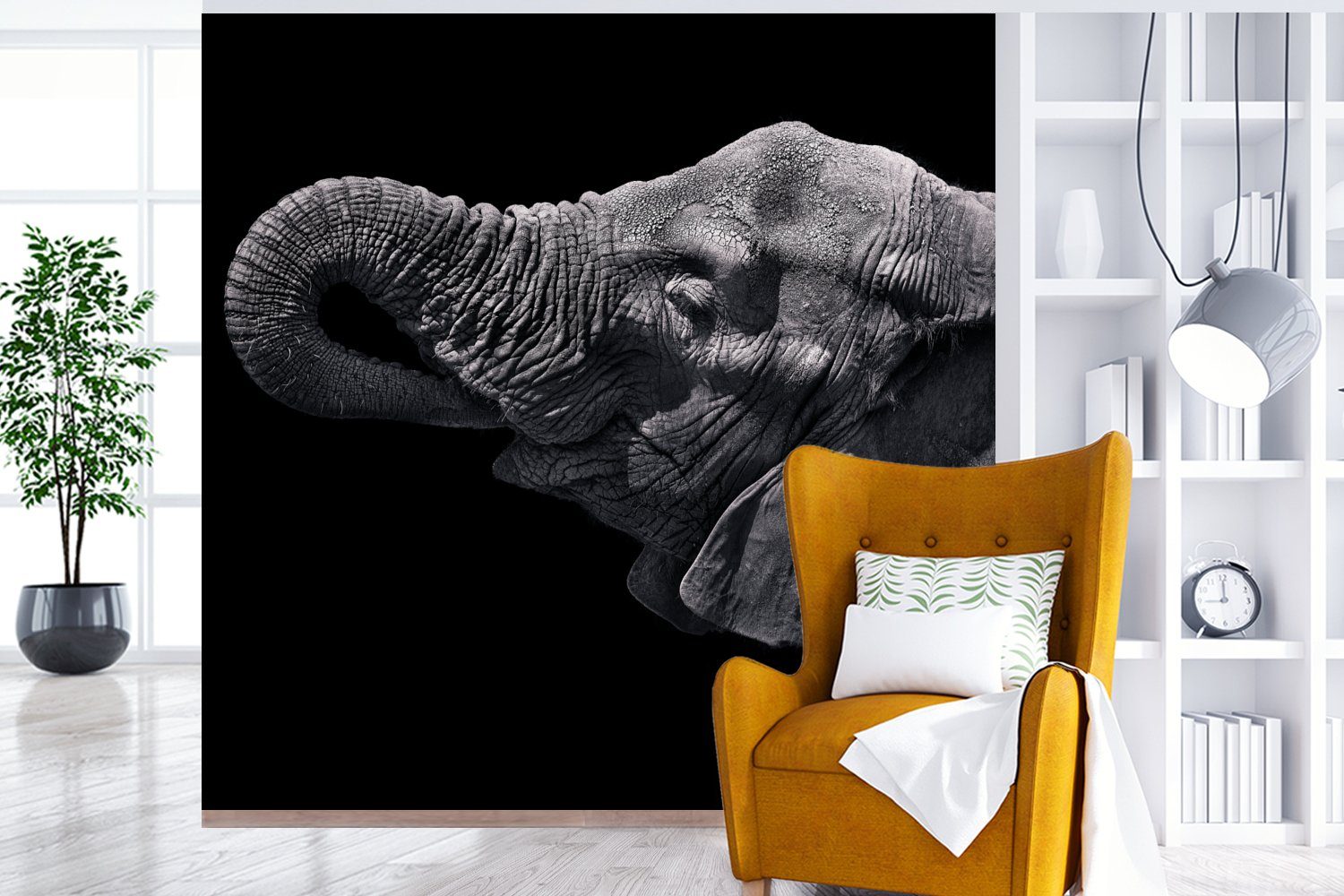 Küche, Fototapete Schlafzimmer Natur, Elefant Tiere - MuchoWow Matt, (4 Schwarz Fototapete für Wohnzimmer St), - bedruckt, - Vliestapete