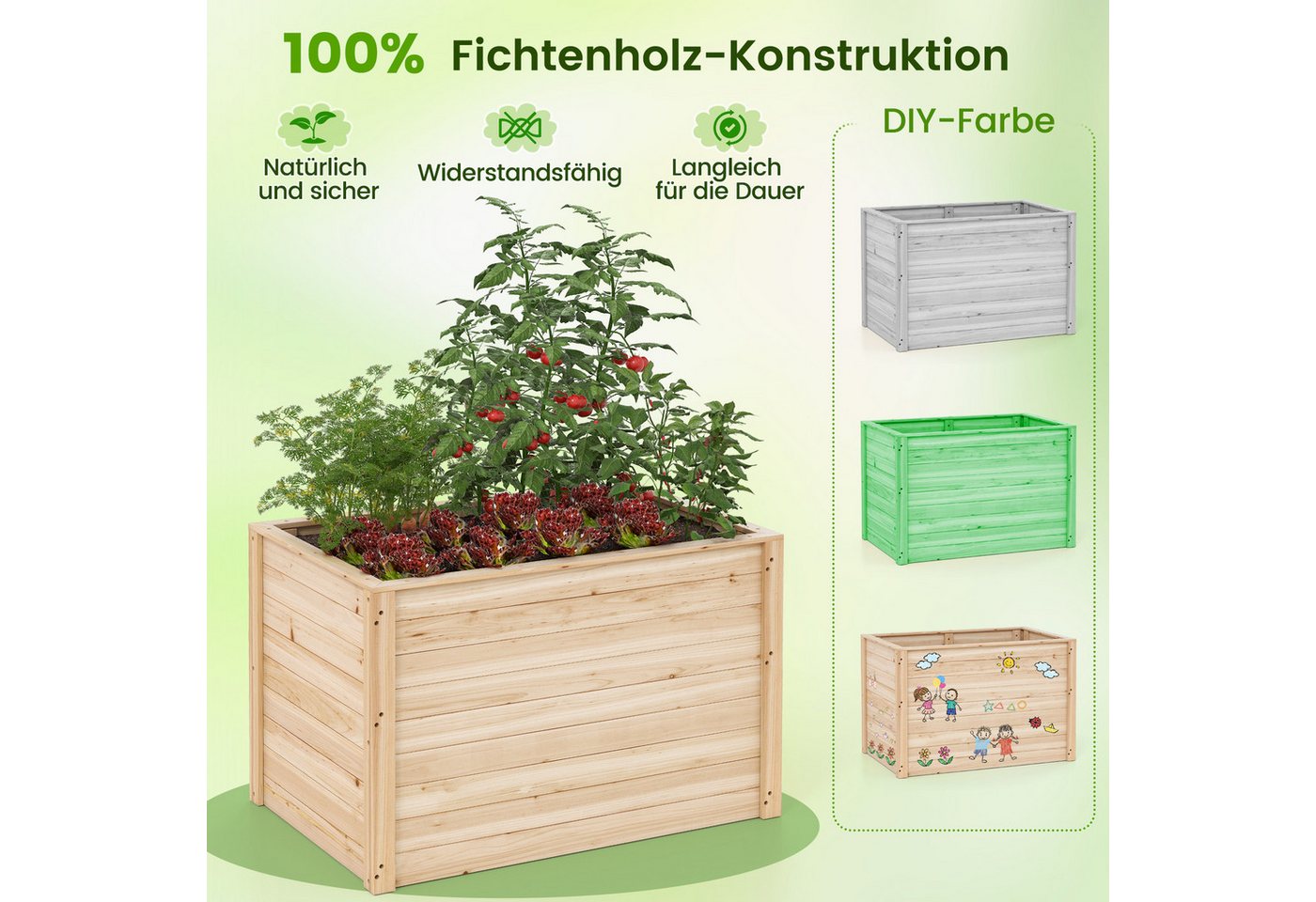 Thumbnail - KOMFOTTEU Hochbeet, Gartenbeet mit offenem Boden, 100 x 64 x 65,5 cm