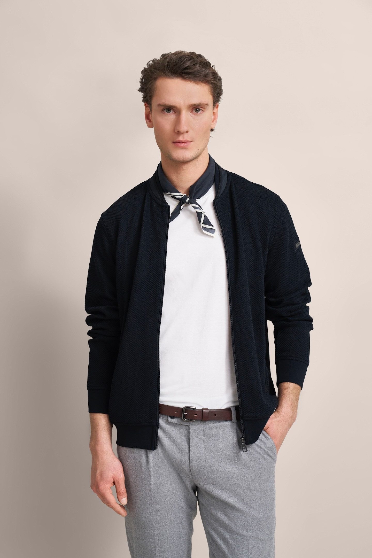 bugatti Sweatjacke mit Collegekragen