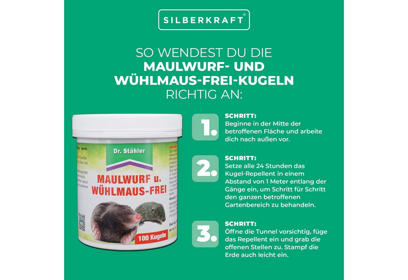 Thumbnail - Silberkraft Vergrämungsmittel Maulwurf- und Wühlmausfrei Kugeln, Effektiver Schutz, Mit Eukalyptusöl, 50-St., Langzeitwi...