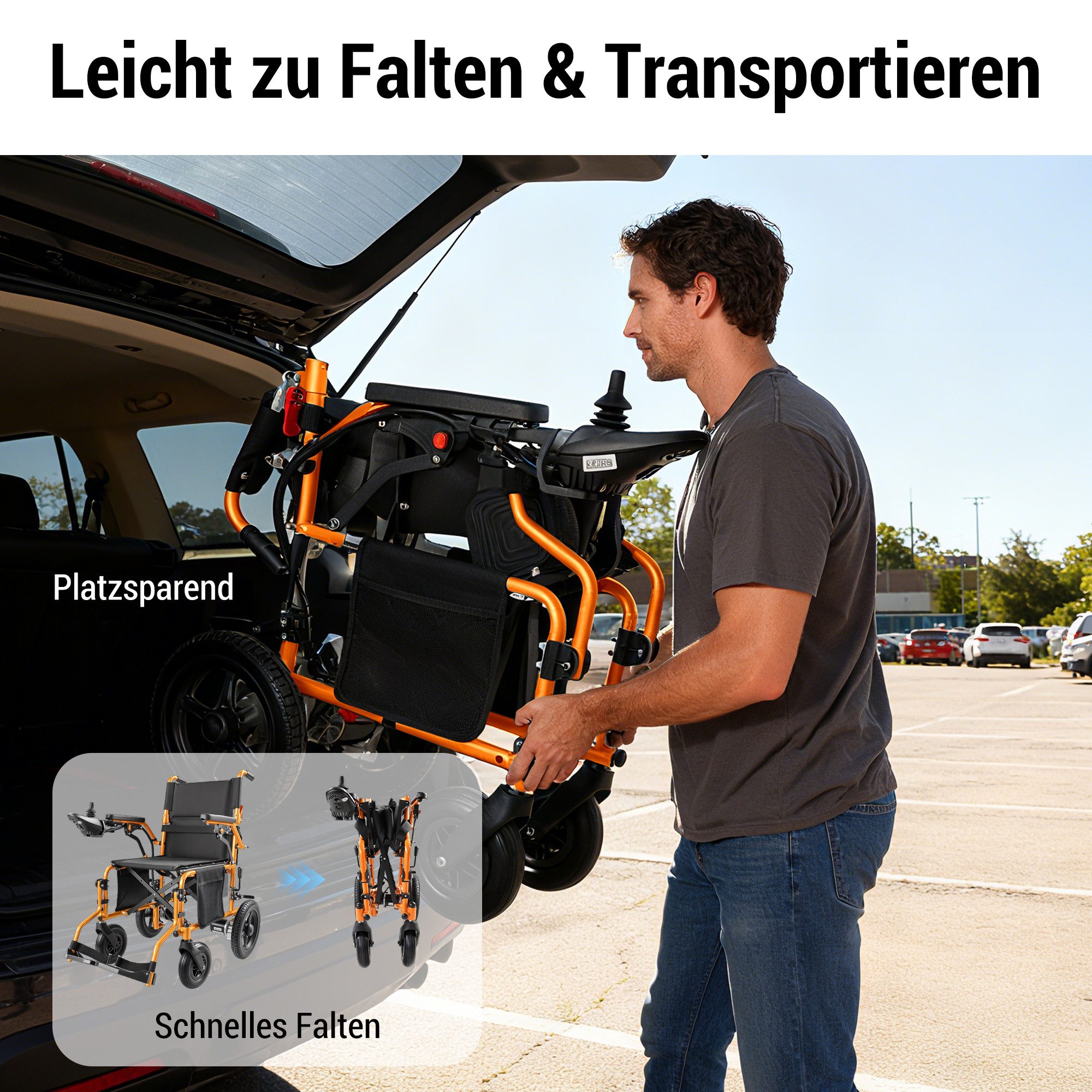 Vankel Elektrorollstuhl klappbar leicht elektr. Rollstuhl 500W, max.24 km max.150 kg, mit 360°-Joystick, 12° Steigfähigkeit & Anti-Kipp-Rädern