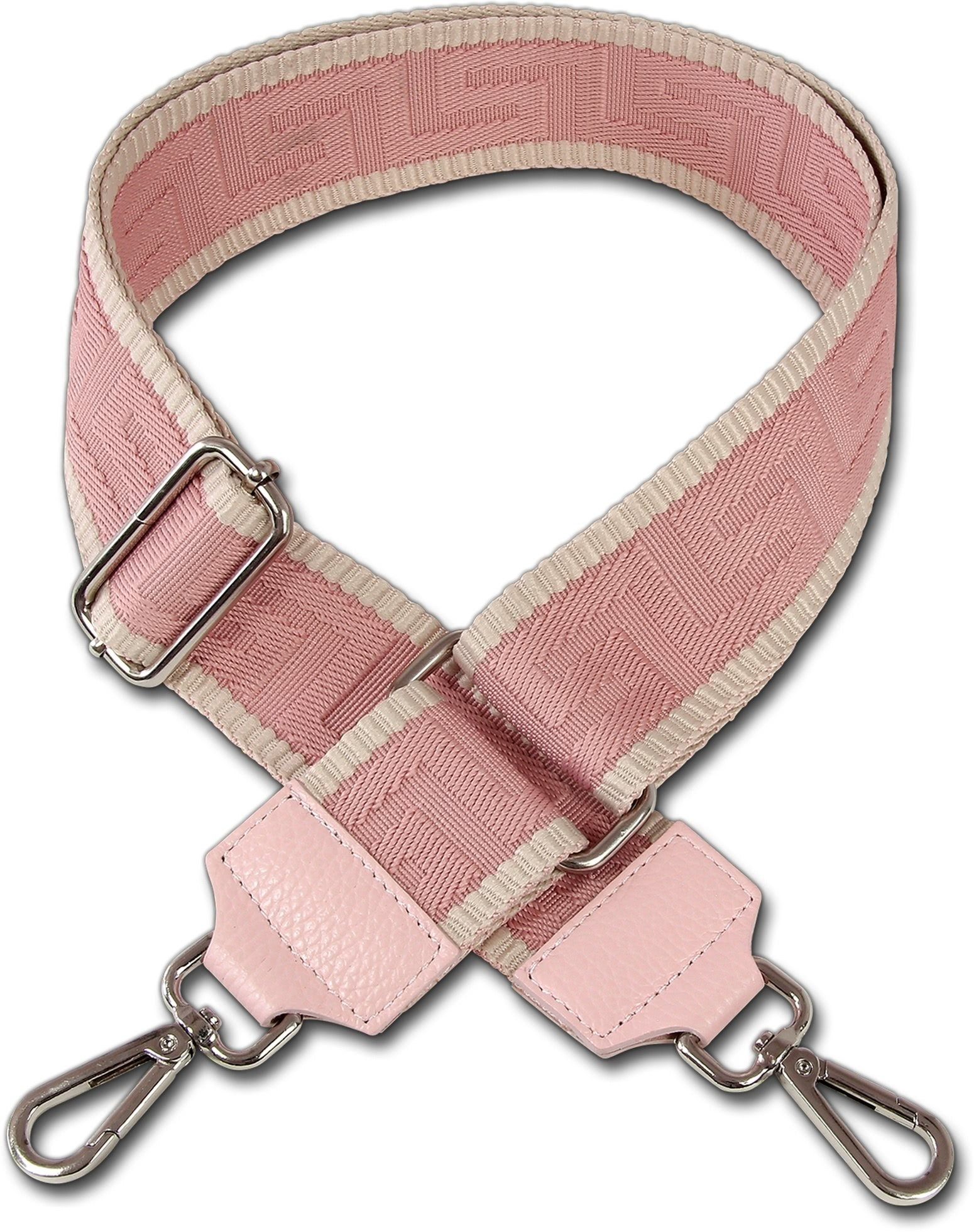 FLORENCE Tragegurt Florence Damen Boho-Gurt Canvas Leder, Taschengurt Canvas, Leder, rosa, beige, Größe ca. 140cm