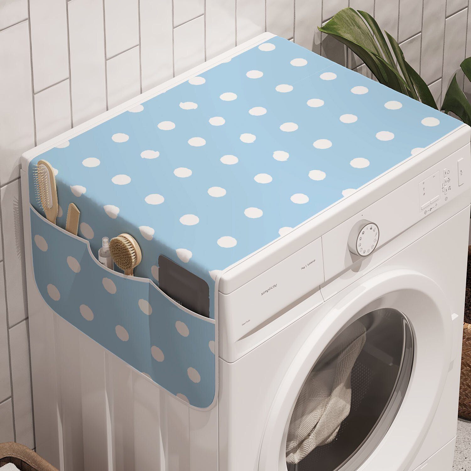 Abakuhaus Badorganizer Anti-Rutsch-Stoffabdeckung für Waschmaschine und Trockner, Wasser Tupfen-Blau und Weiß