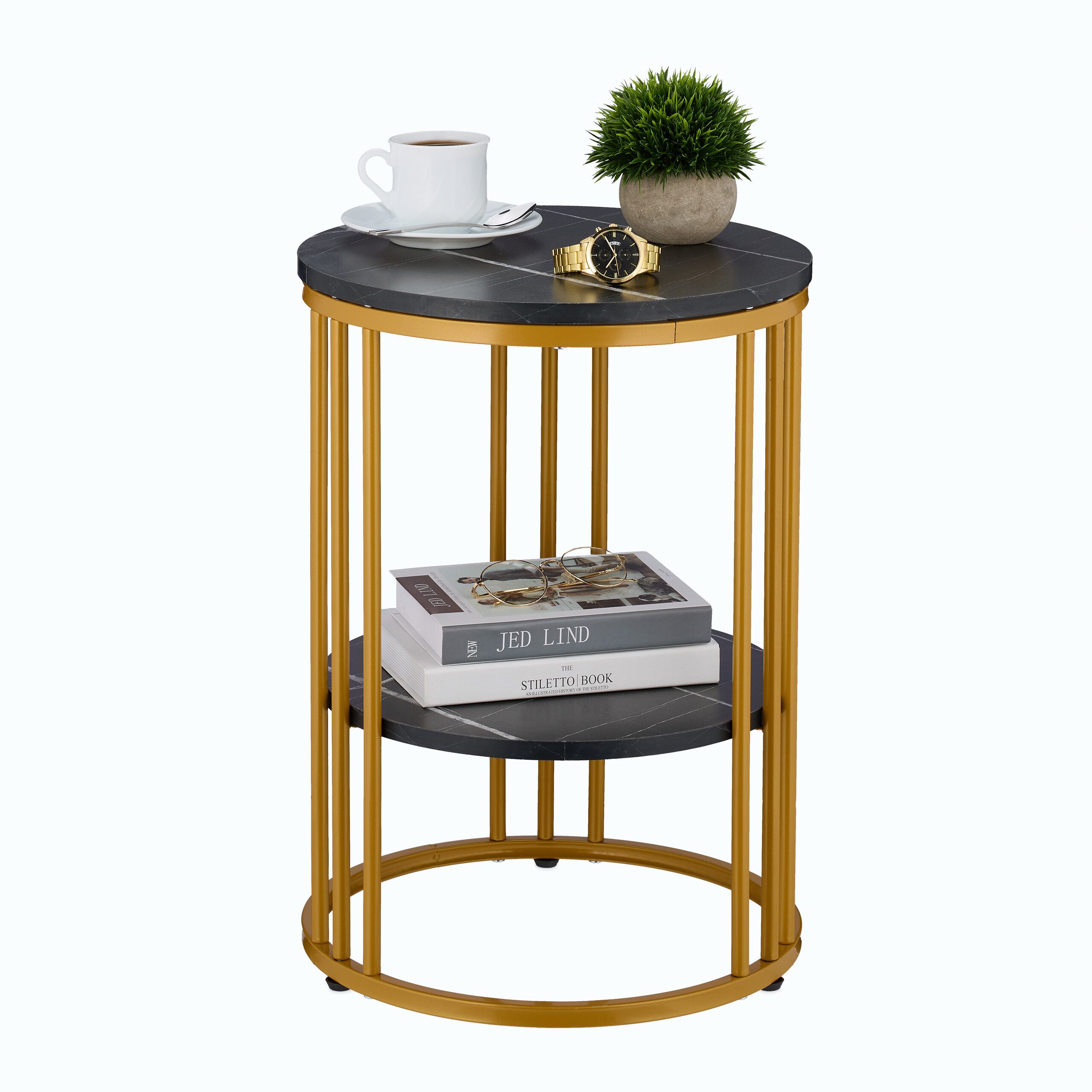 relaxdays Beistelltisch in Marmoroptik, Schwarz-Gold günstig online kaufen