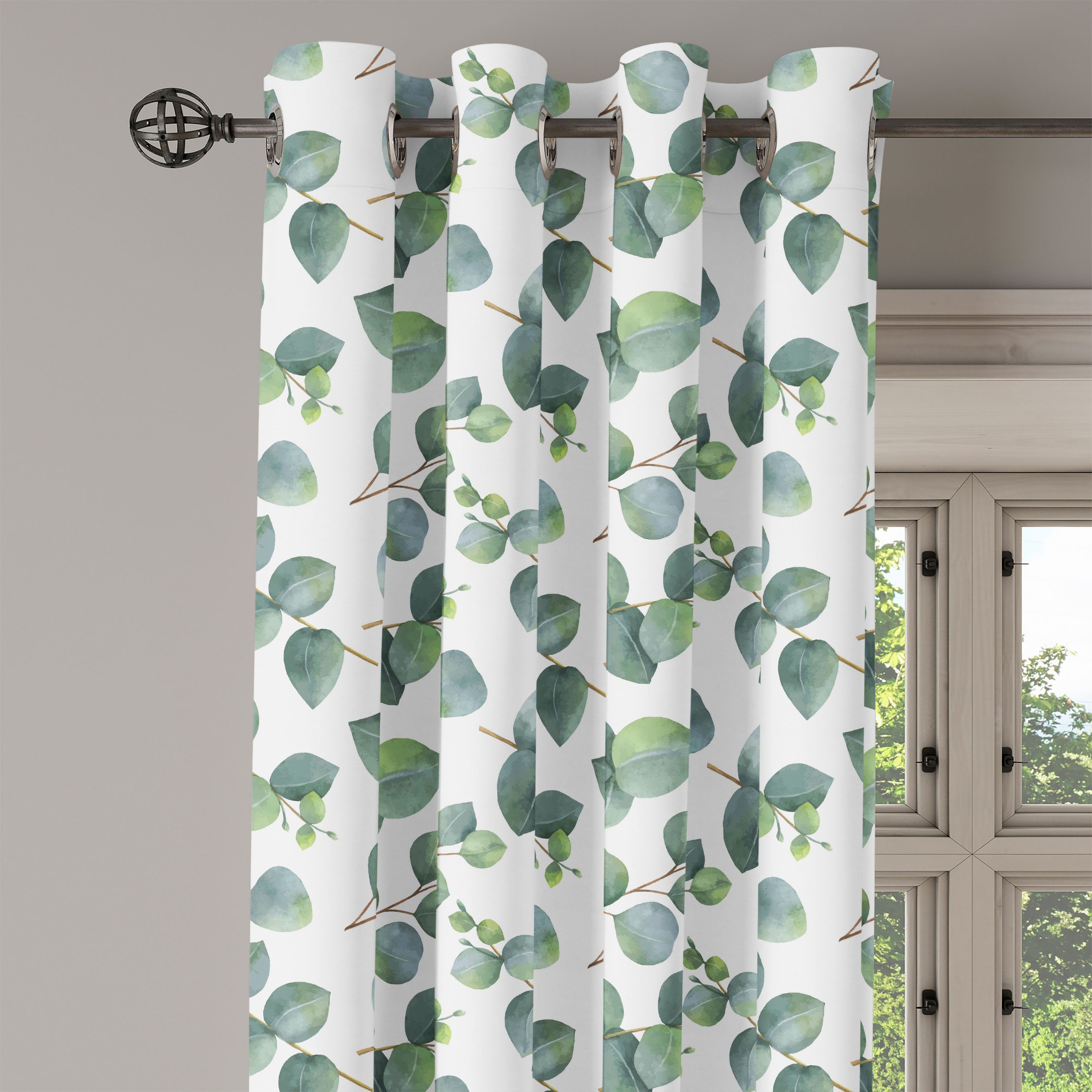 Schlafzimmer Dekorative Kunst Wohnzimmer, 2-Panel-Fenstervorhänge Abakuhaus, Gardine Blatt für Eucalyptus Aquarell