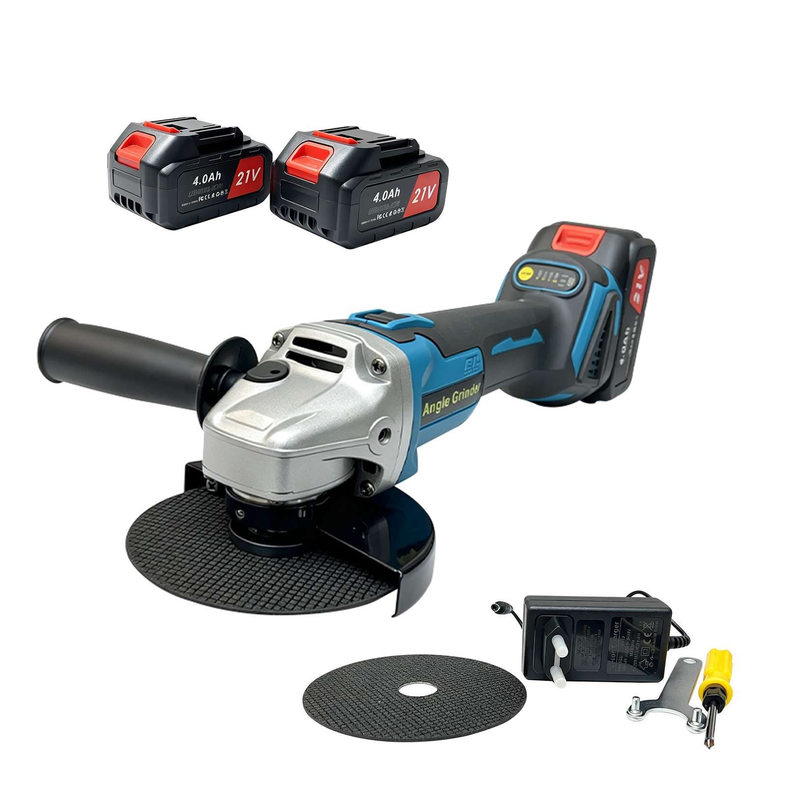 BBWL Akku-Winkelschleifer 21V, 1000W, 125mm, 7000 U/min, kabelloser Winkelschleifer, mit 2 Akkus, für Metall & Stein