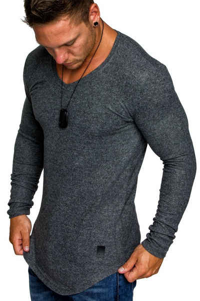 Amaci&Sons Sweatshirt DAVIE Feinstrick Pullover Herren Oversize Basic Melange Pullover Hoodie mit V-Ausschnitt