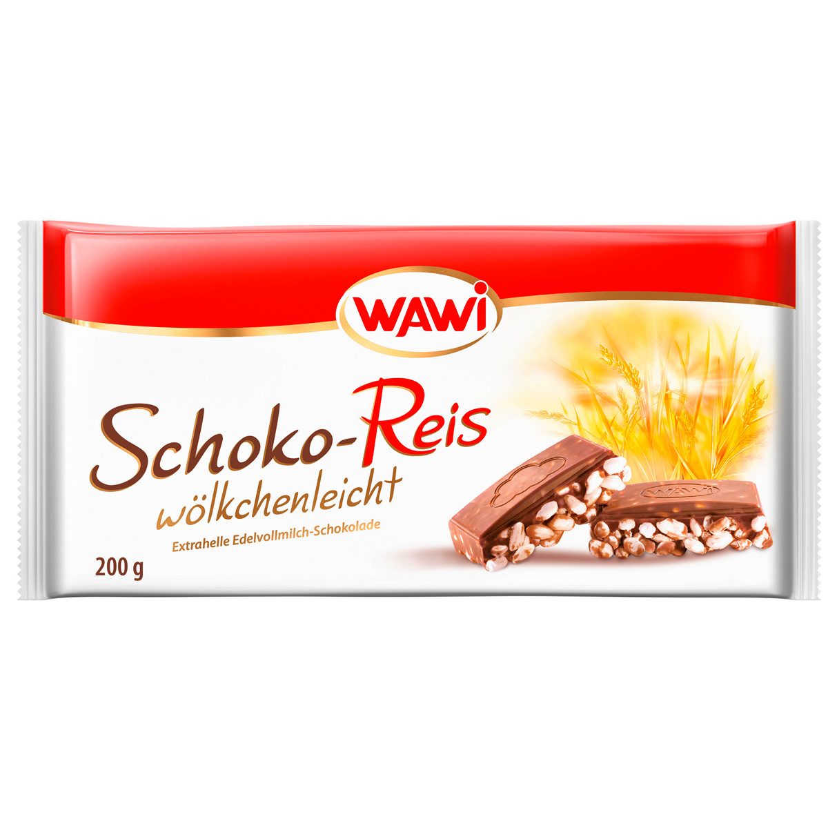 WAWI Schokolade, WAWI Schoko Reis Tafel in Edelvollmilch Schokolade 200g 8er Pack